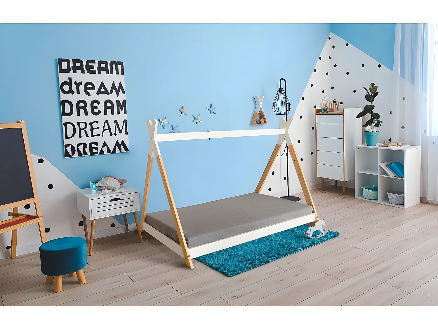 Kinder Tipi Bett "Melissa" 70x140cm Weiß aus Kiefernholz