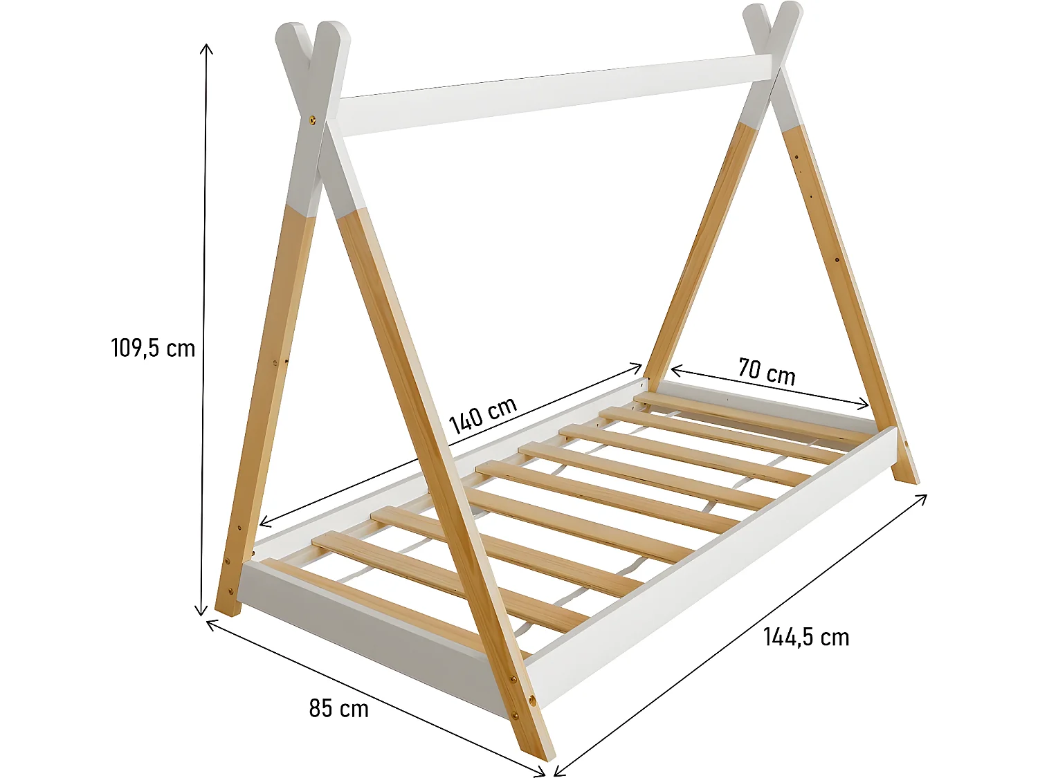 Kinder Tipi Bett "Melissa" 70x140cm Weiß aus Kiefernholz