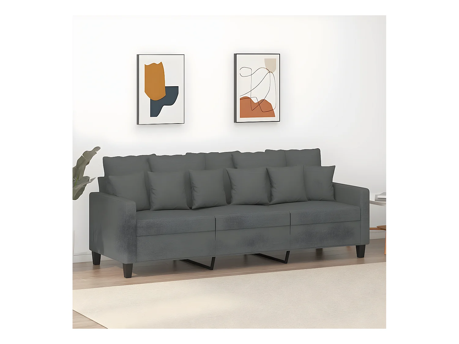 Canapé à 3 places Gris foncé 180 cm Tissu