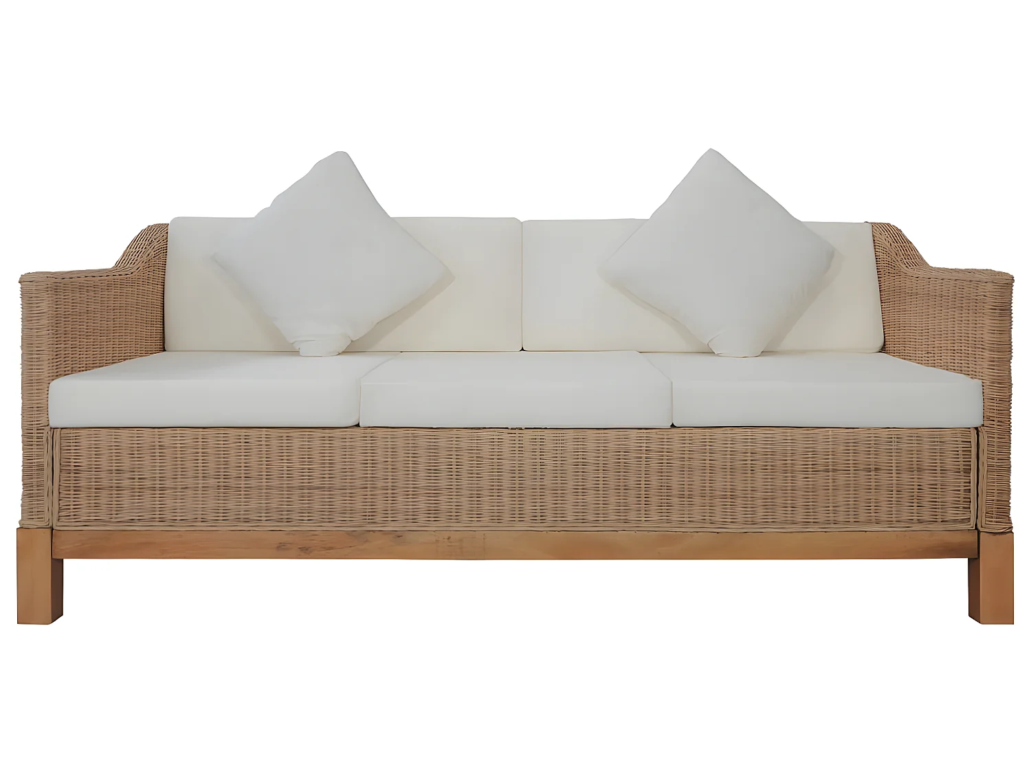 Canapé à 3 places avec coussins Rotin naturel