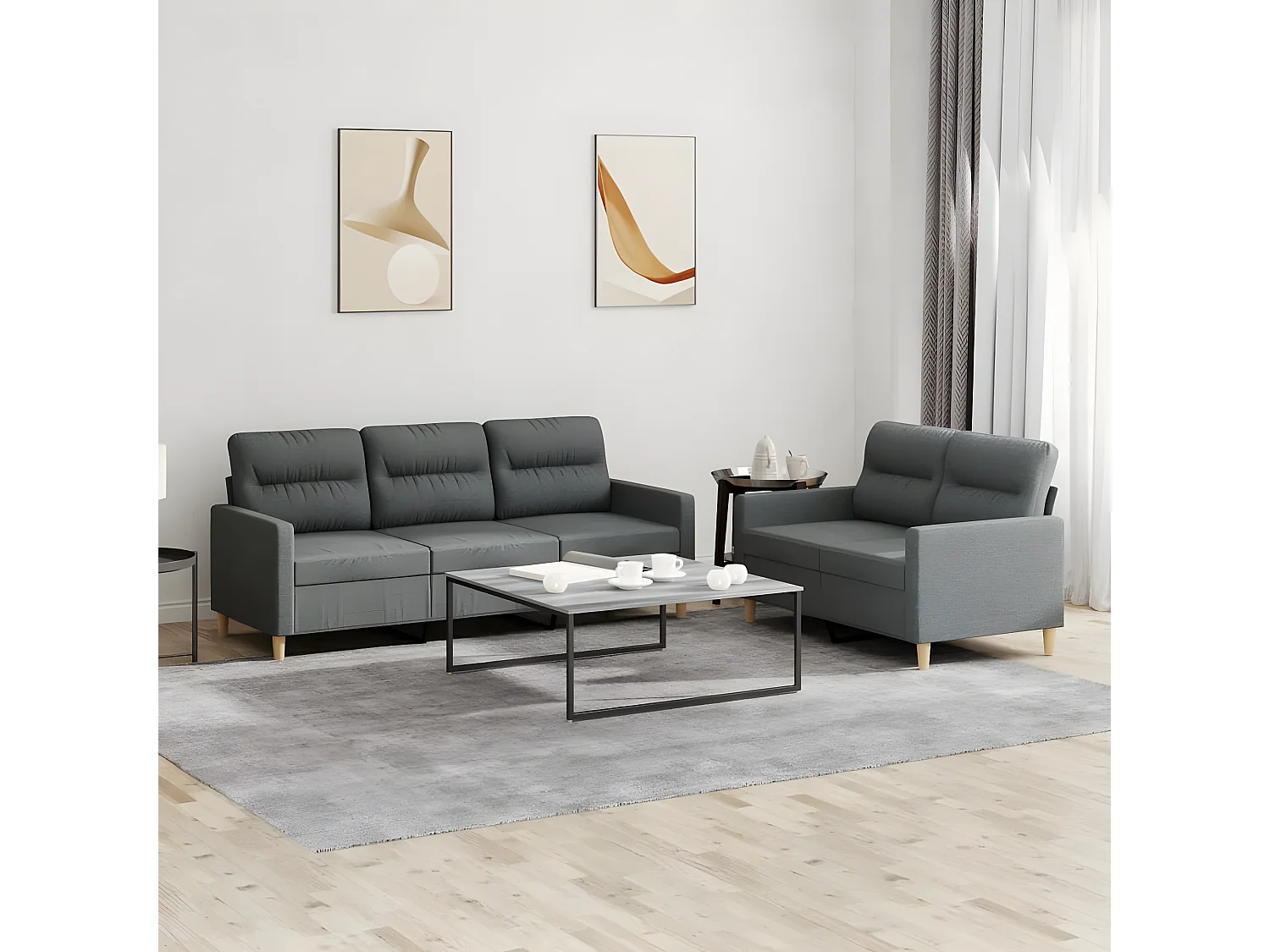 Ensemble de canapés 2 pcs avec coussins Gris foncé Tissu