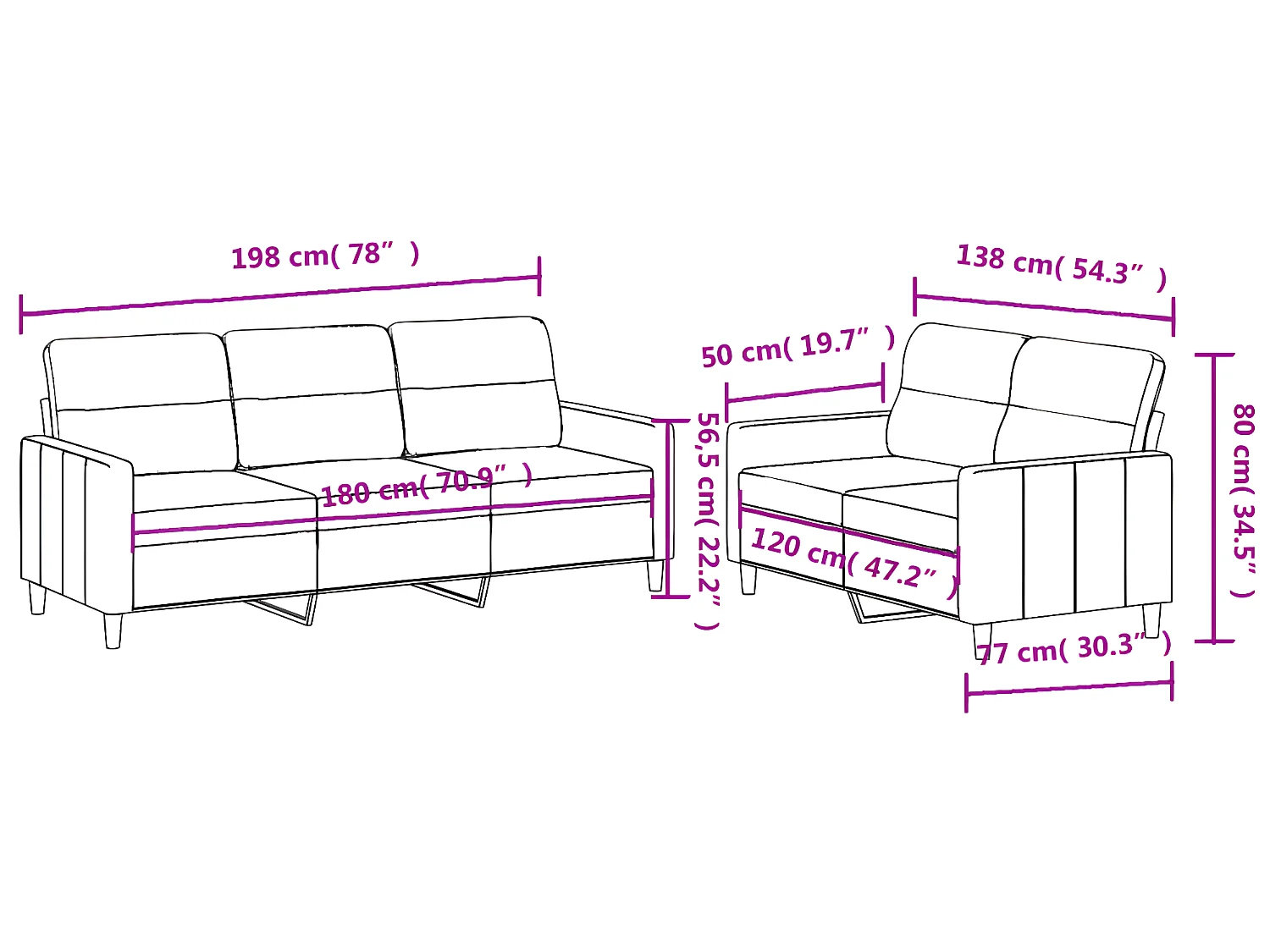 Ensemble de canapés 2 pcs avec coussins Gris foncé Tissu