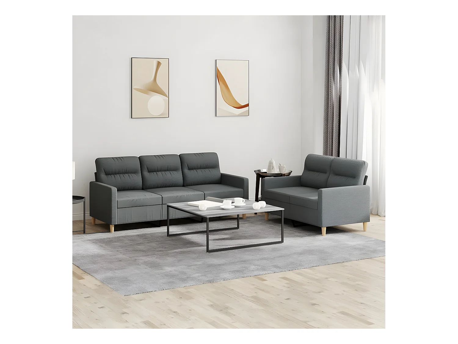 Ensemble de canapés 2 pcs avec coussins Gris foncé Tissu