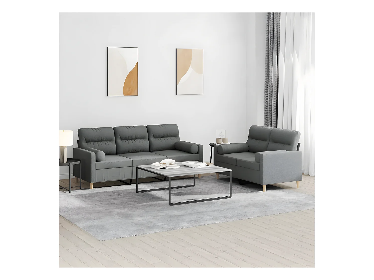 Ensemble de canapés 2 pcs coussins gris foncé tissu