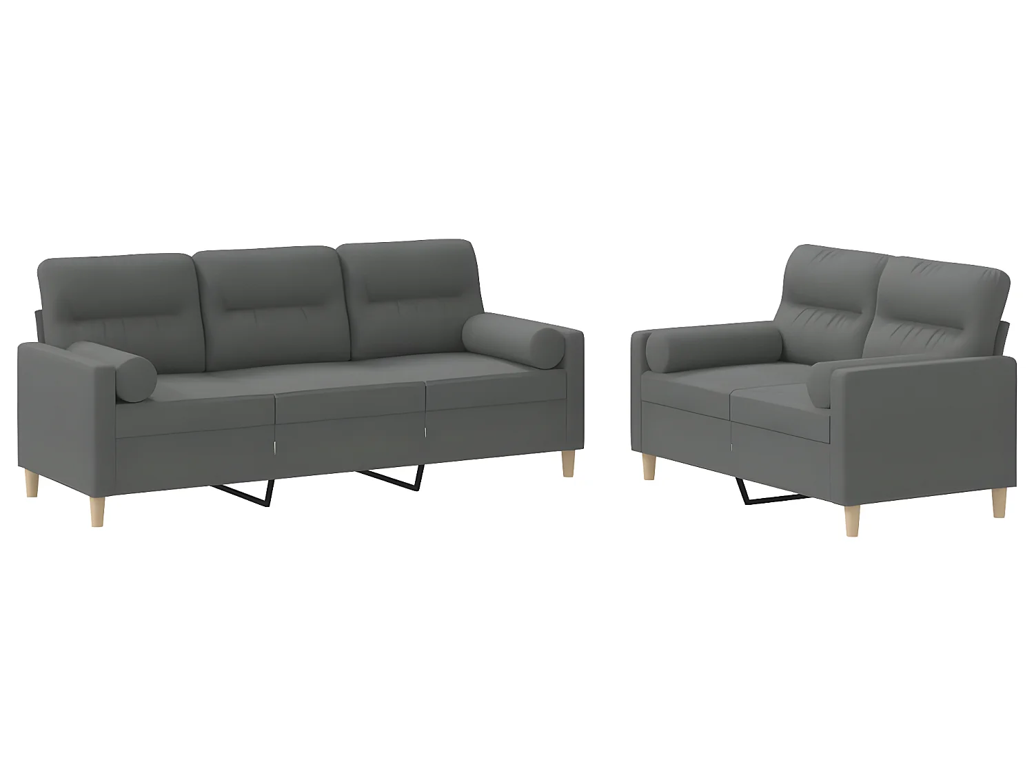 Ensemble de canapés 2 pcs coussins gris foncé tissu