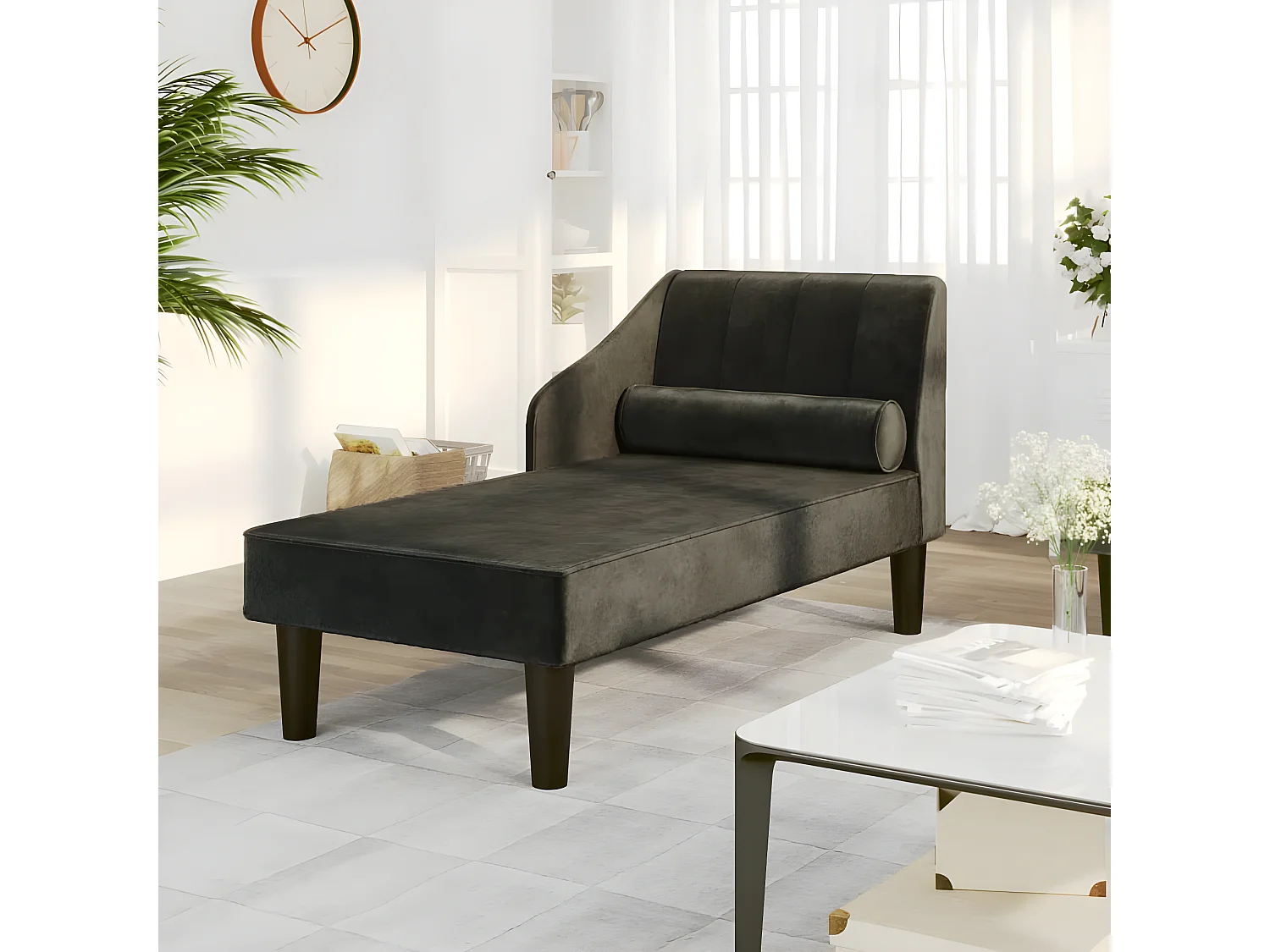 Chaise longue avec traversin noir velours