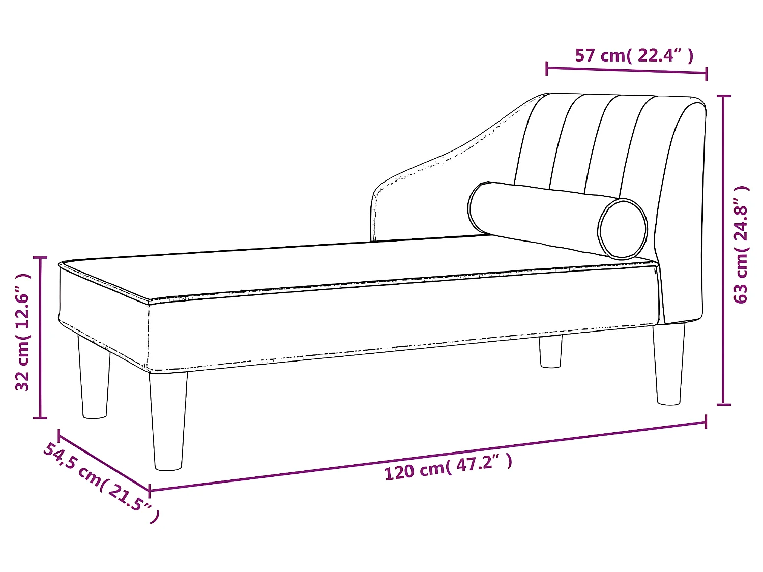 Chaise longue avec traversin noir velours