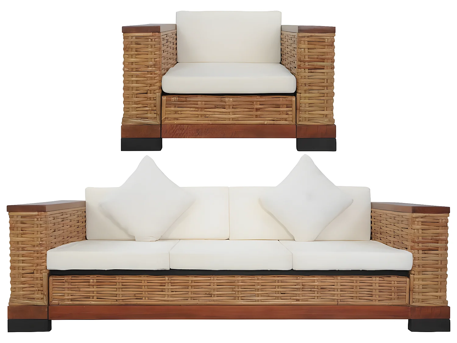 Conjunto de sofás 2 piezas con cojines Rattan Natural Marrón