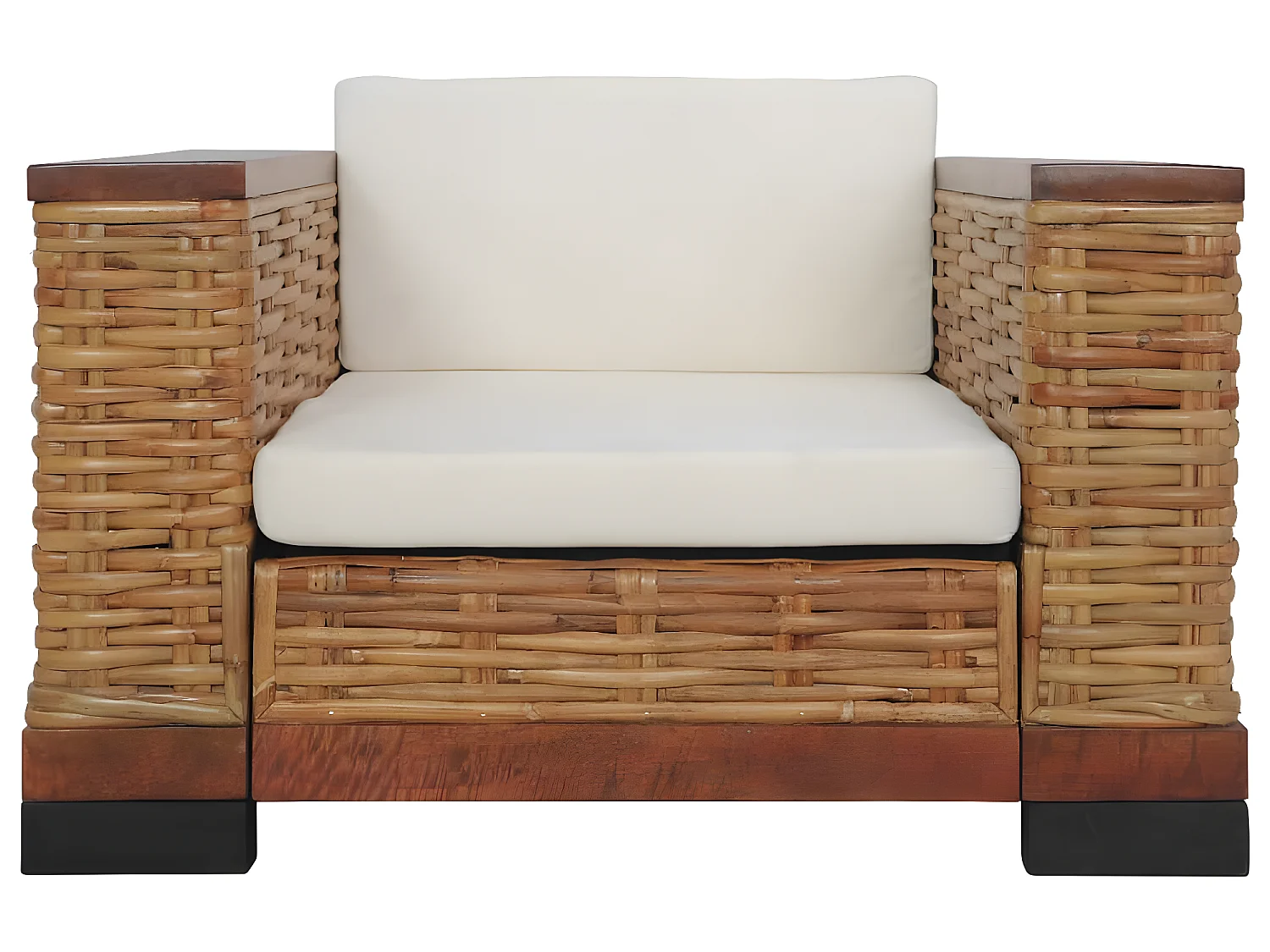 2-teilige Sofagarnitur mit Kissen, braunes Naturrattan