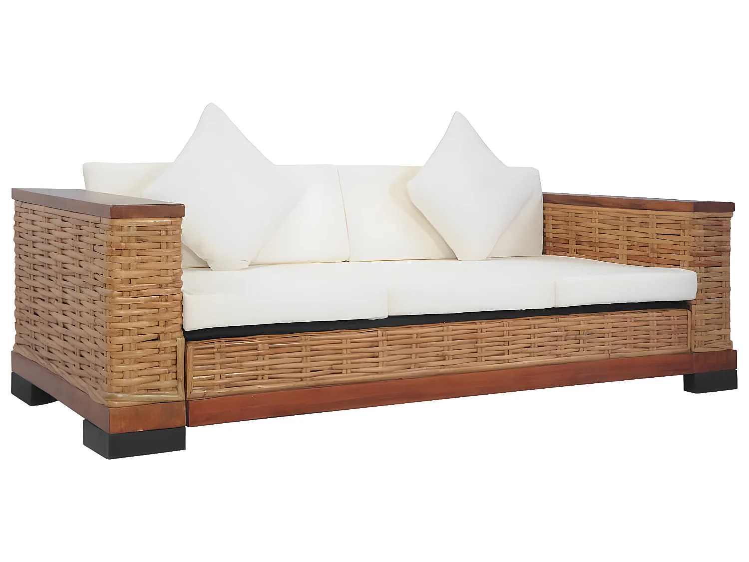 2-teilige Sofagarnitur mit Kissen, braunes Naturrattan