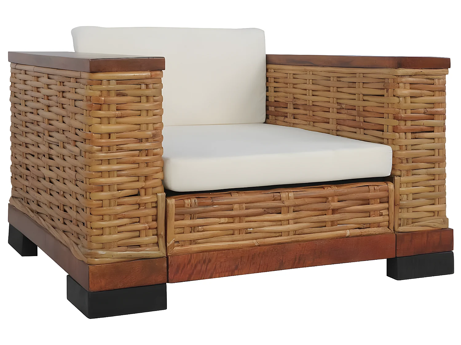 2-teilige Sofagarnitur mit Kissen, braunes Naturrattan