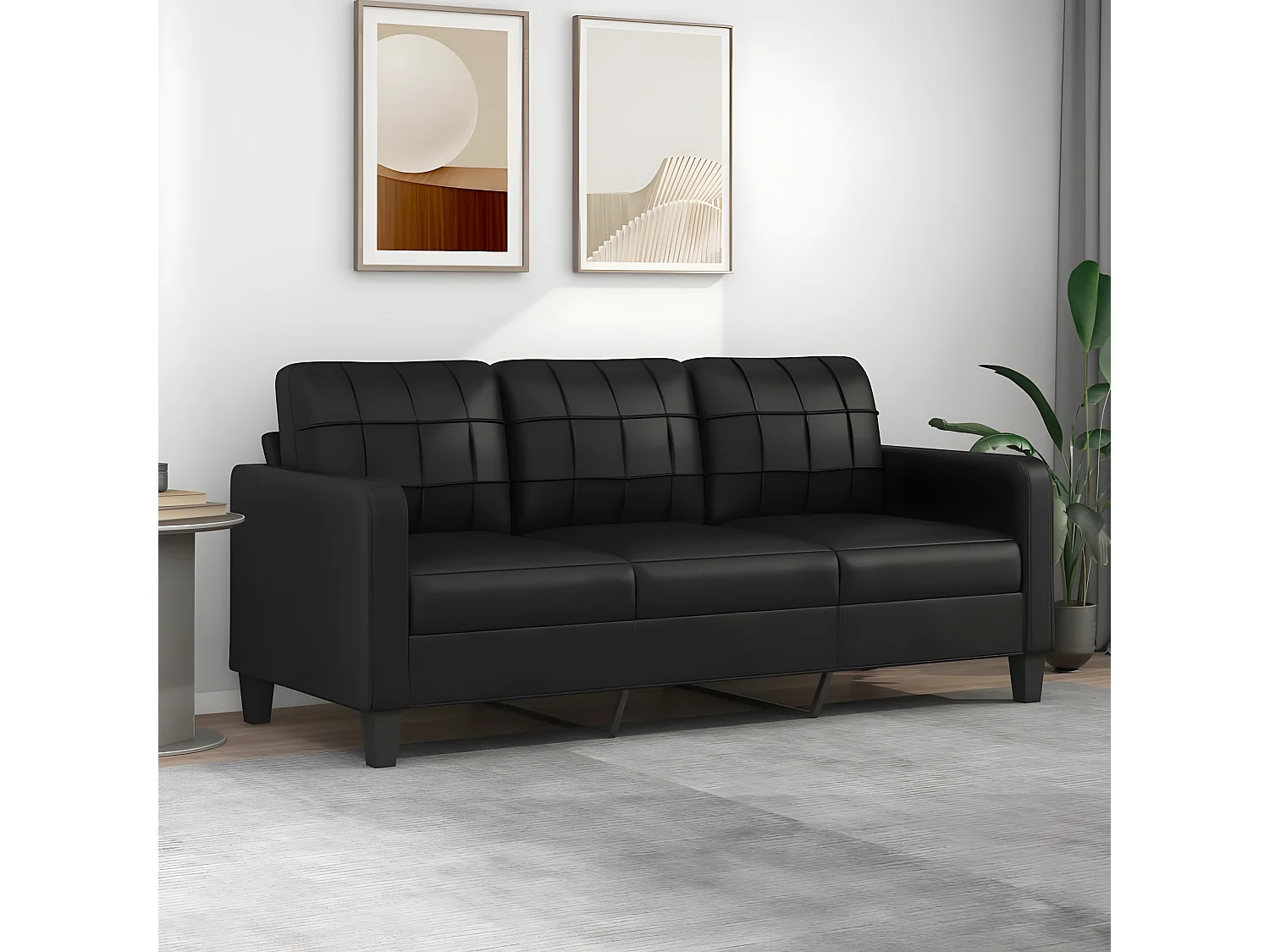 3-zitsbank Zwart 180 cm Kunstleer