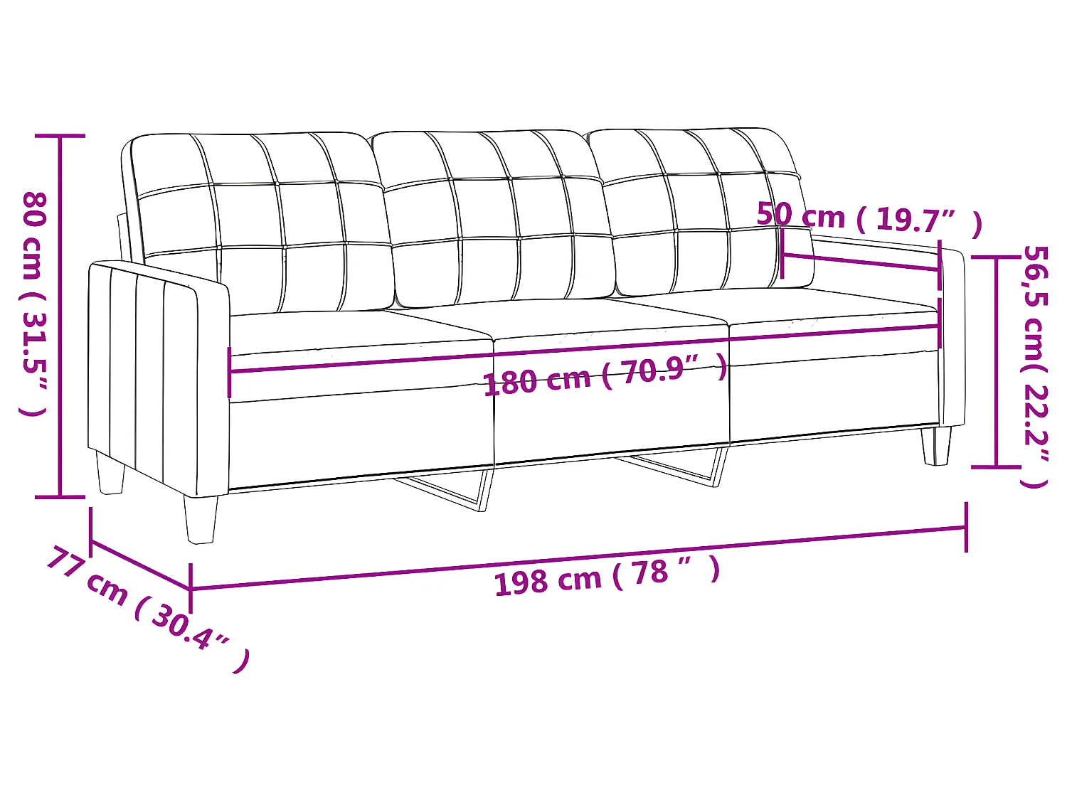 3-zitsbank Zwart 180 cm Kunstleer