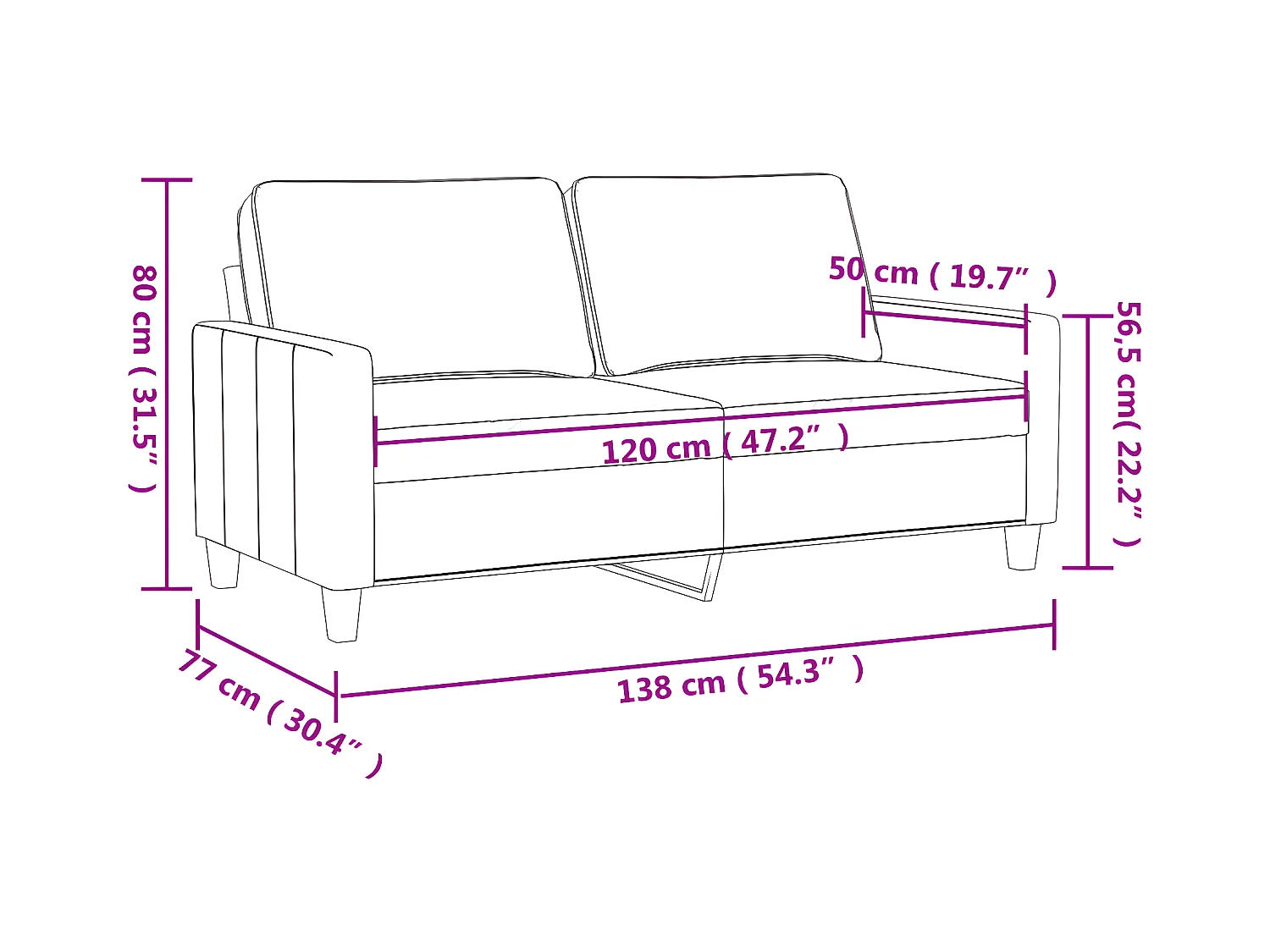 2-zitsbank Lichtgrijs 120 cm Stof