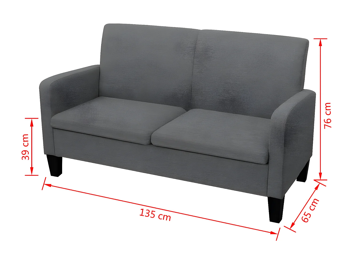 2-zitsbank 135 x 65 x 76 cm Donkergrijs