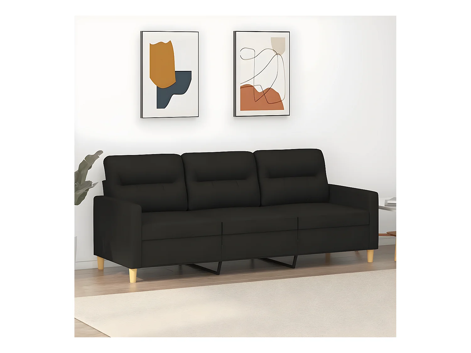 3-zitsbank Zwart 180 cm Stof