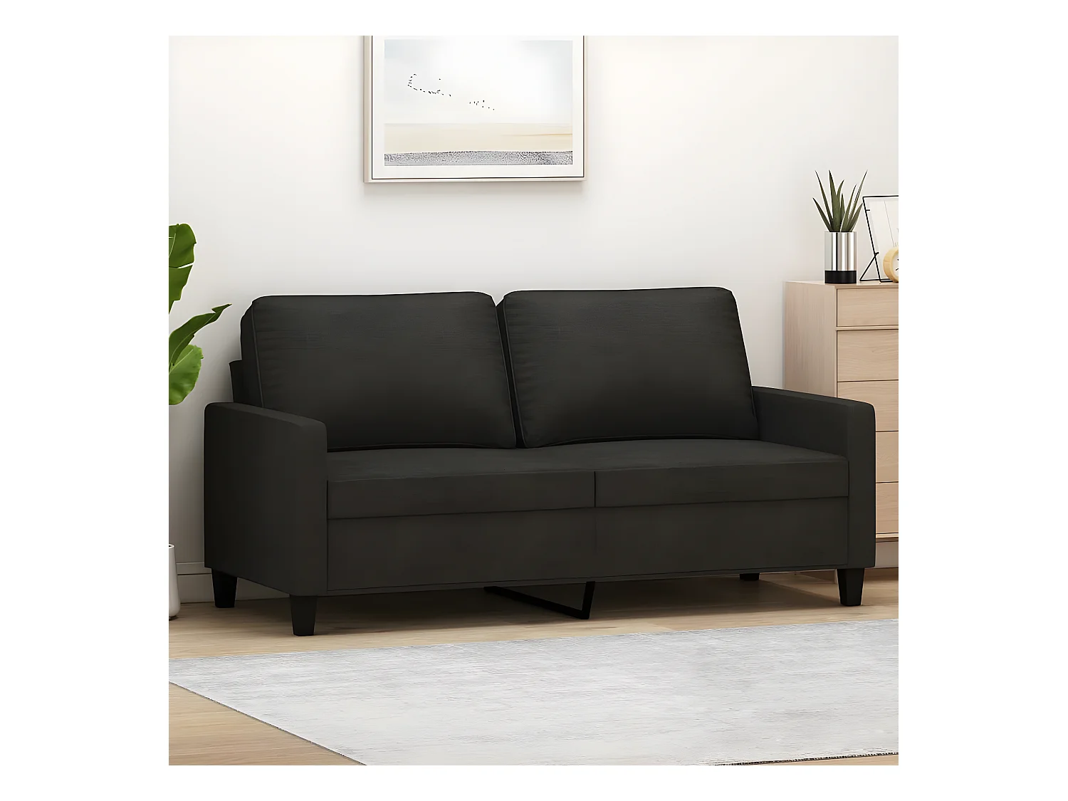 Canapé à 2 places Noir 140 cm Tissu