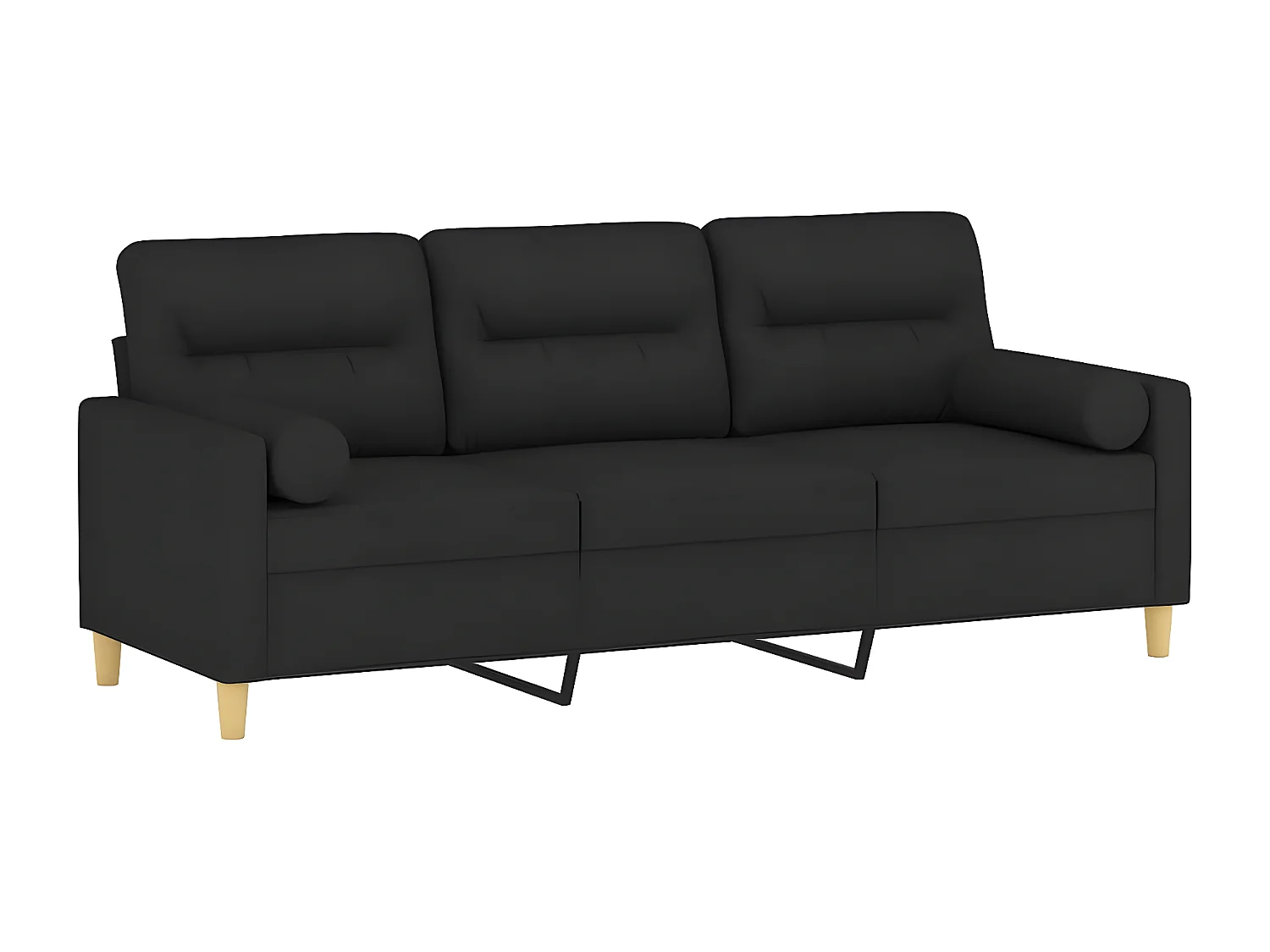 Canapé 3 places avec oreillers décoratifs noir 180 cm tissu