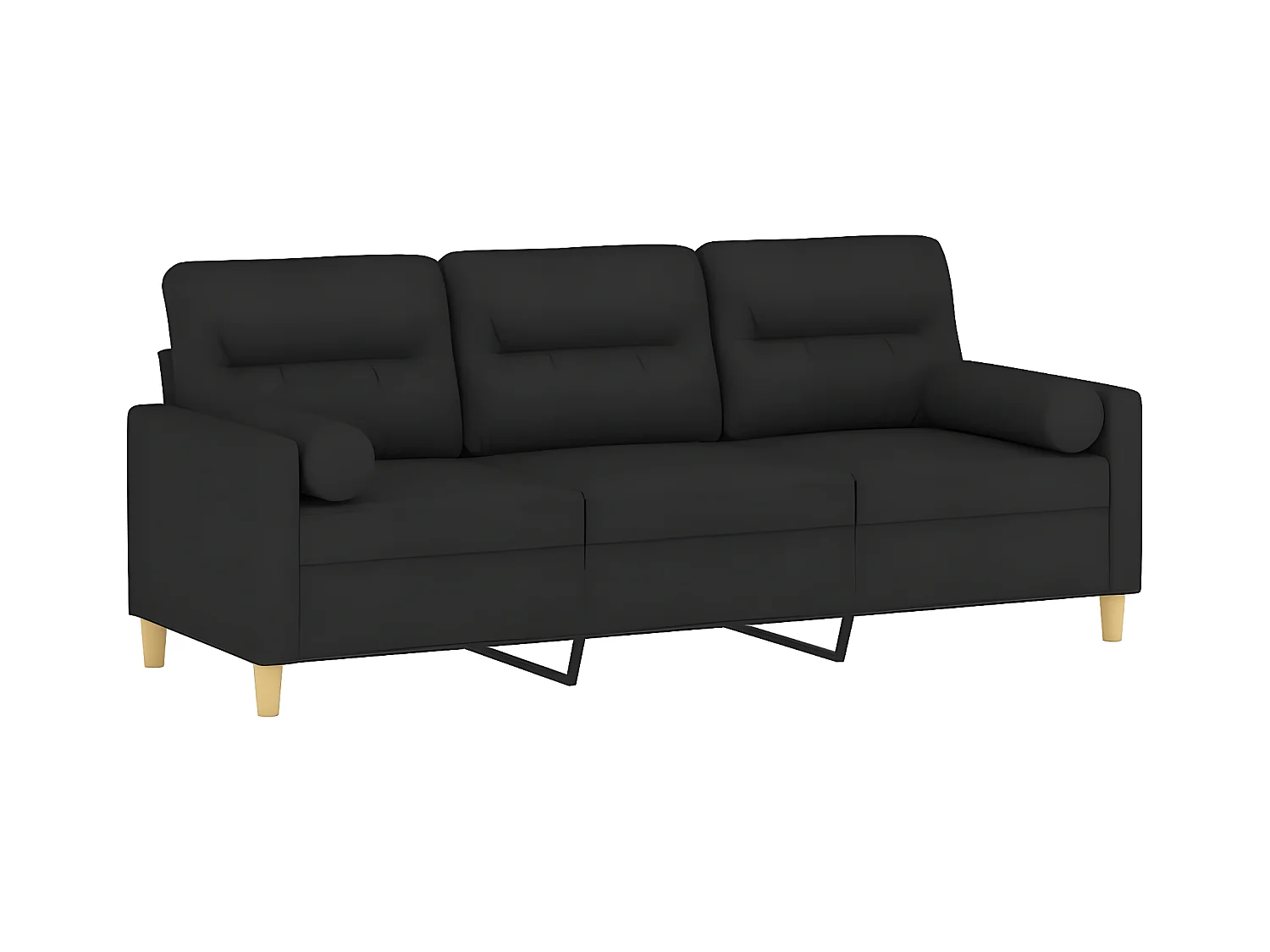 Canapé 3 places avec oreillers décoratifs noir 180 cm tissu