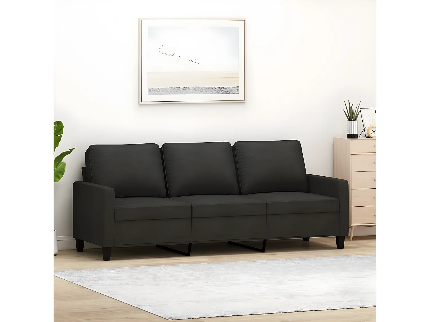 3-zitsbank Zwart 180 cm Stof