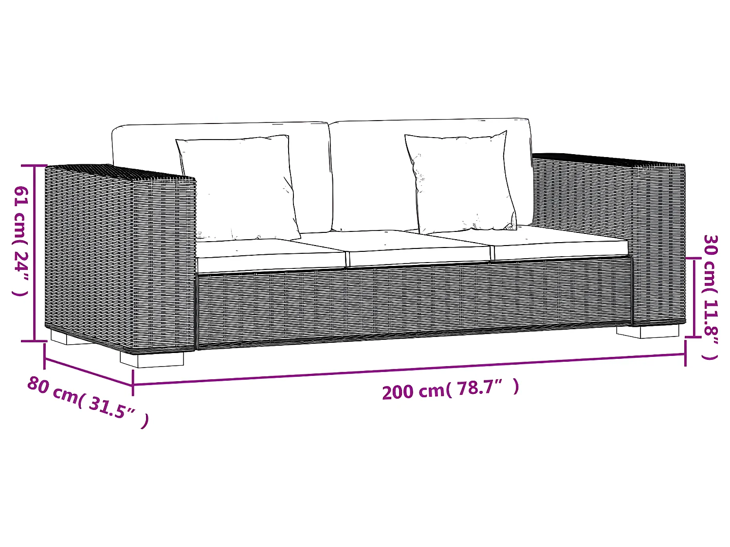 Set di divani a 3 posti da 8 pezzi in vero rattan
