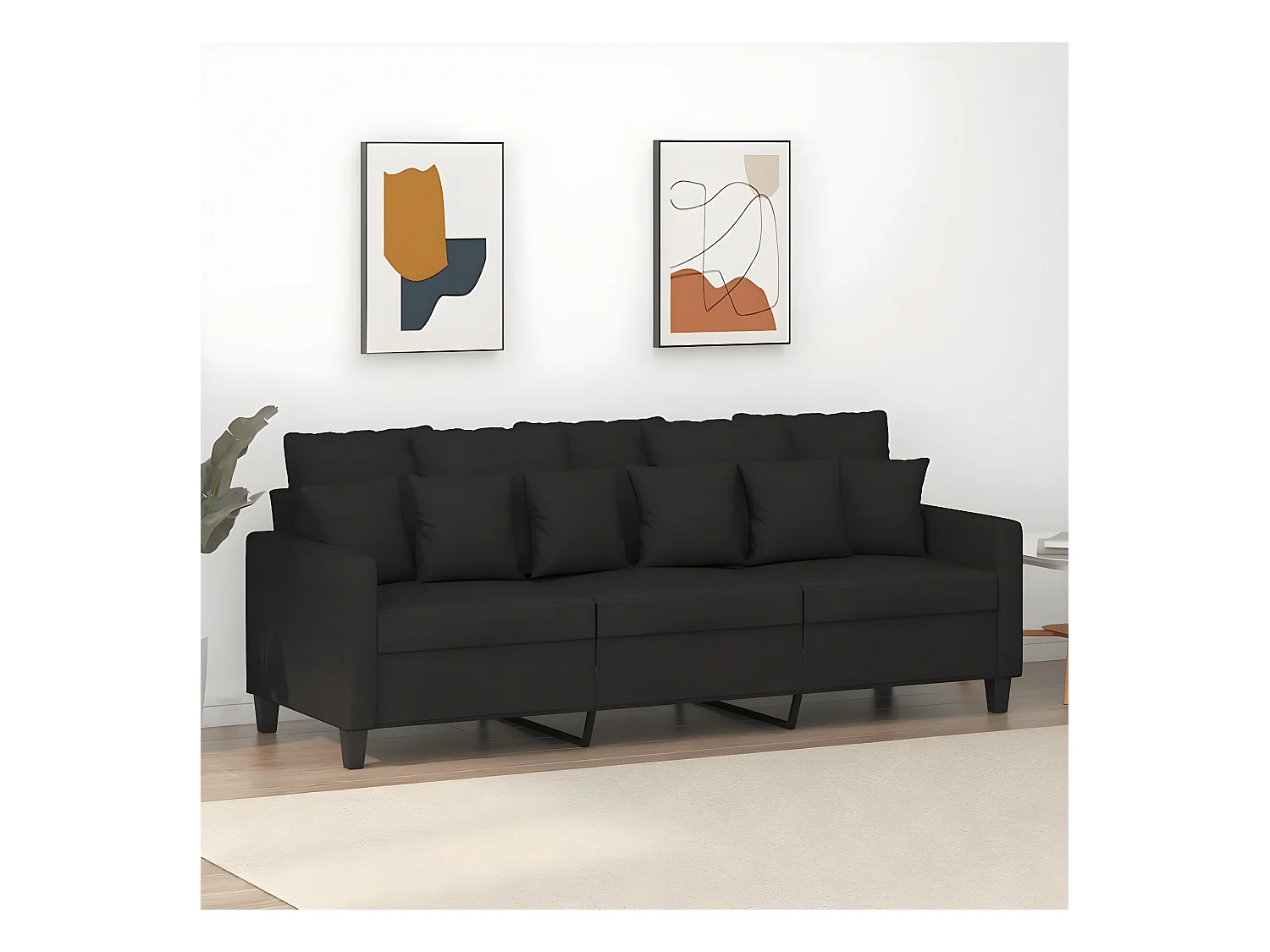 3-zitsbank Zwart 180 cm Stof