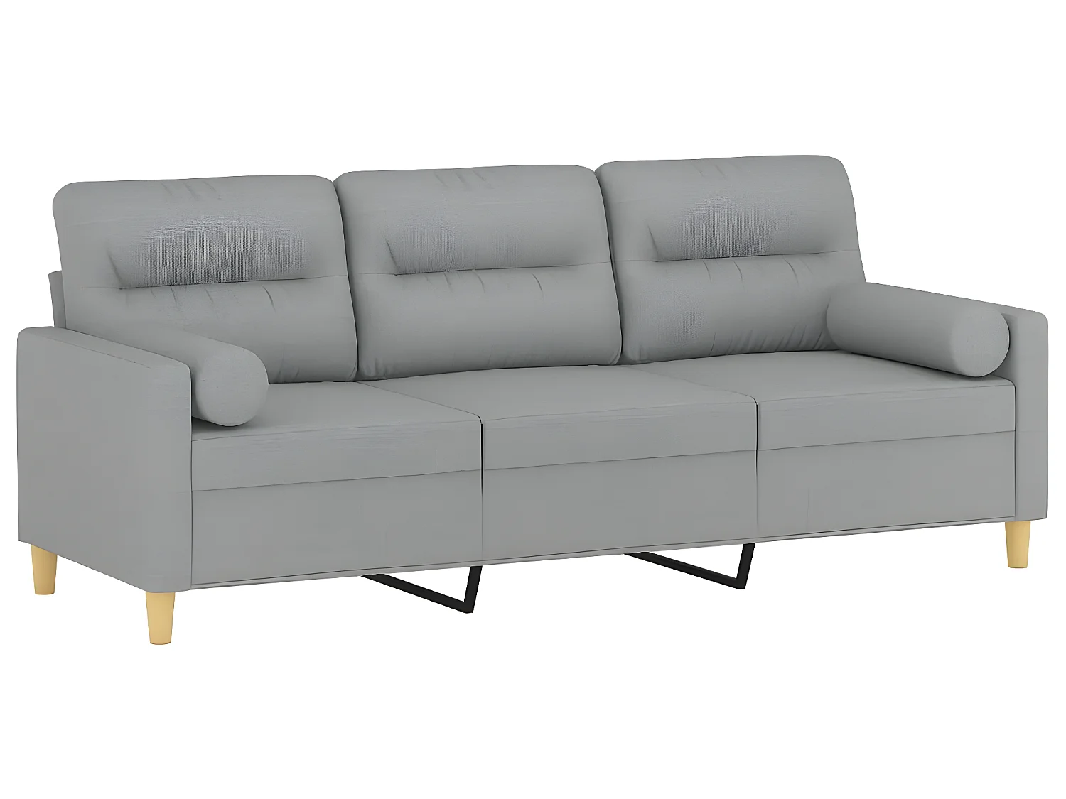 Canapé 3 places avec oreillers gris clair 180 cm tissu