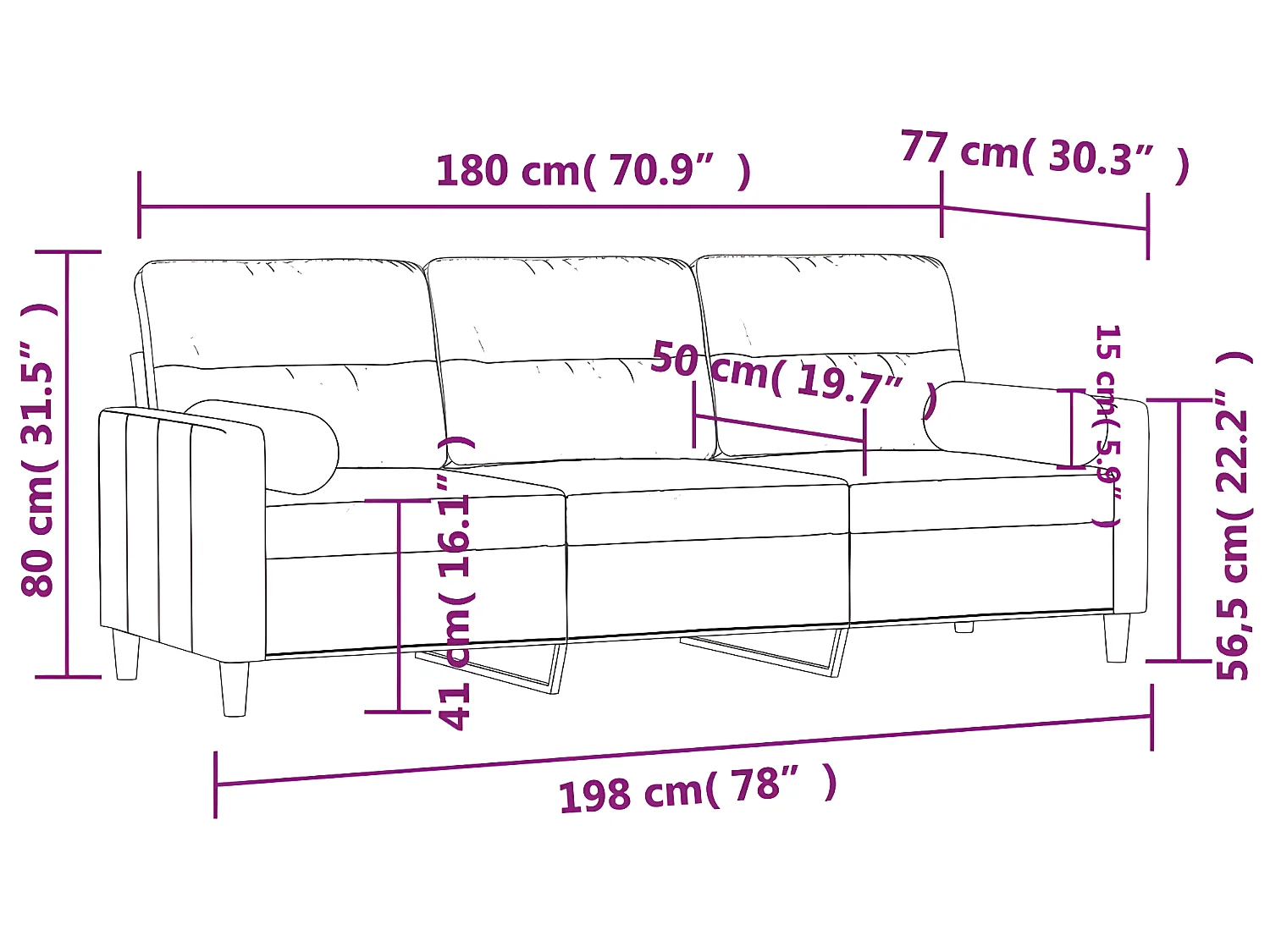 Canapé 3 places avec oreillers gris clair 180 cm tissu
