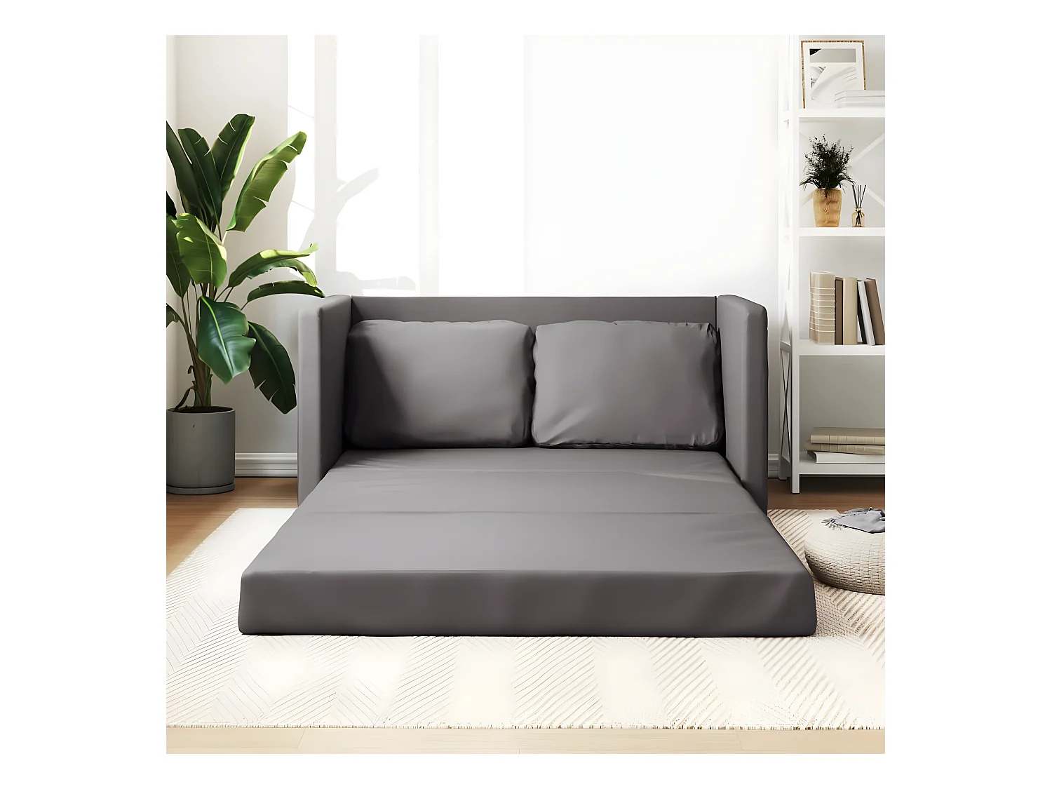 2-in-1-Schlafsofa, grau, 112 x 174 x 55 cm, Kunstleder