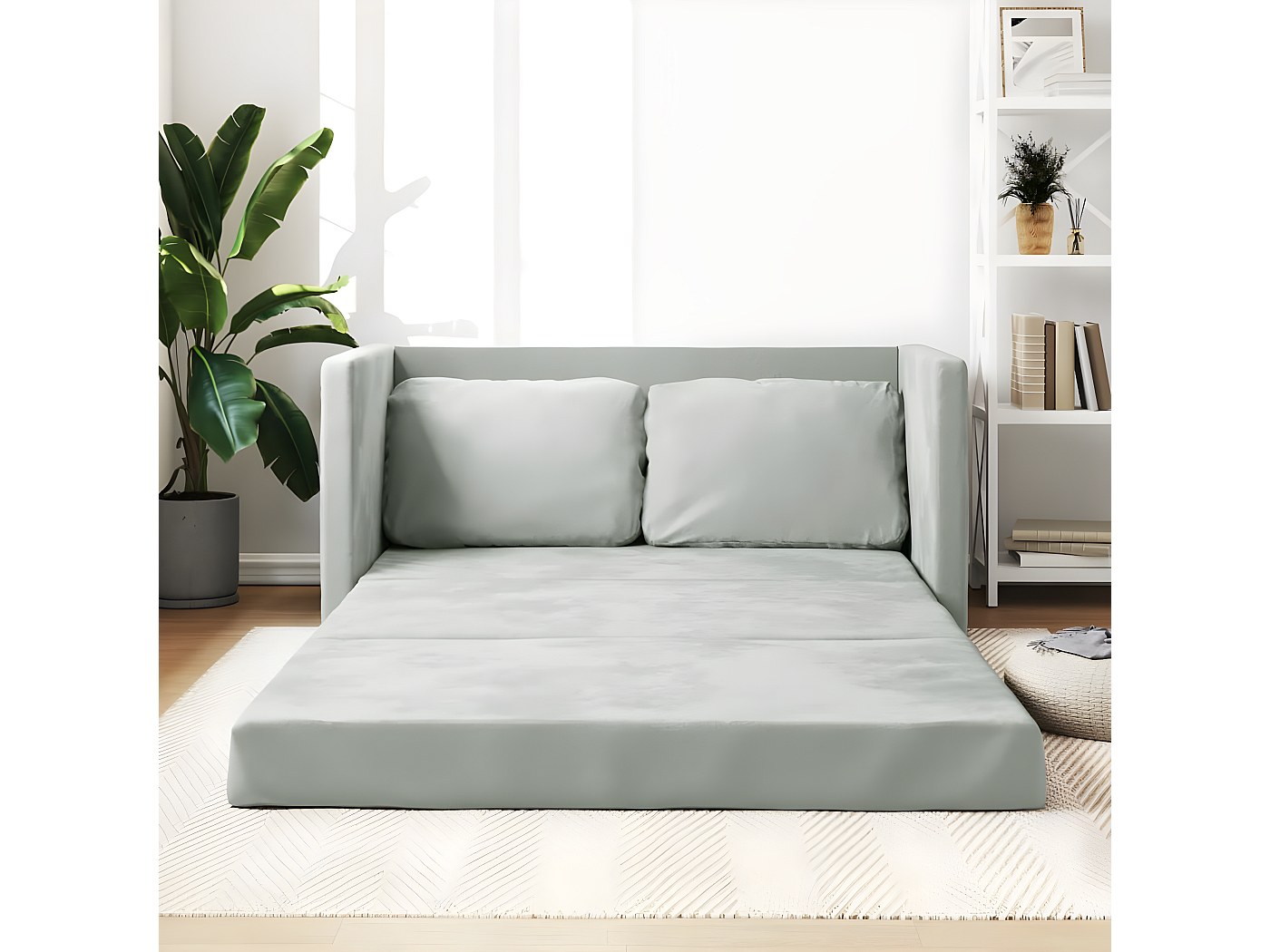 Divano Letto 2 In 1 Moimhear 90x180 Cm - Grigio Chiaro, Imbottito In Velluto, Con Porta USB, Struttura Metallo/legno
