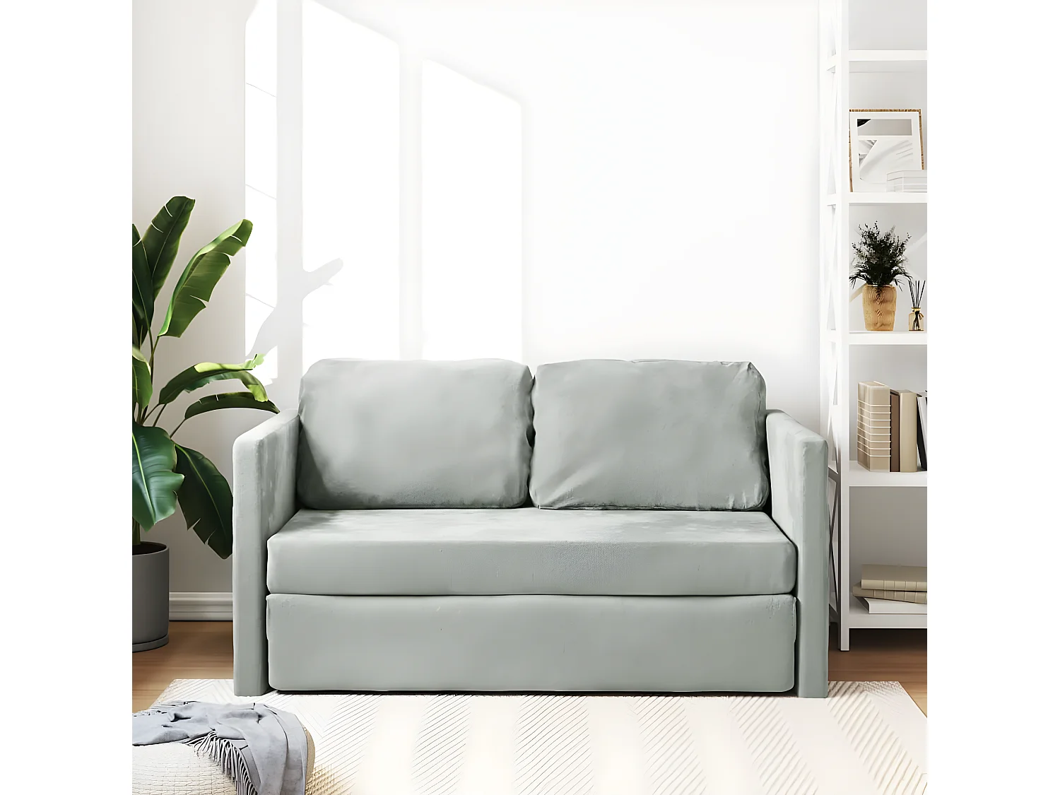 Canapé-lit 2 en 1 gris clair 122x204x55 cm velours