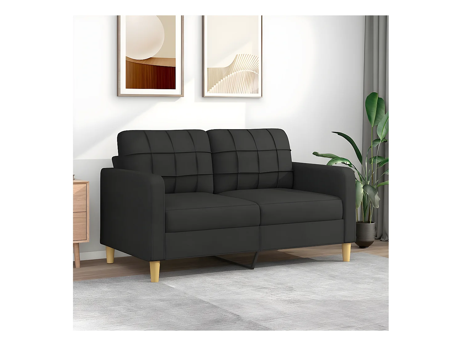 Canapé à 2 places Noir 140 cm Tissu