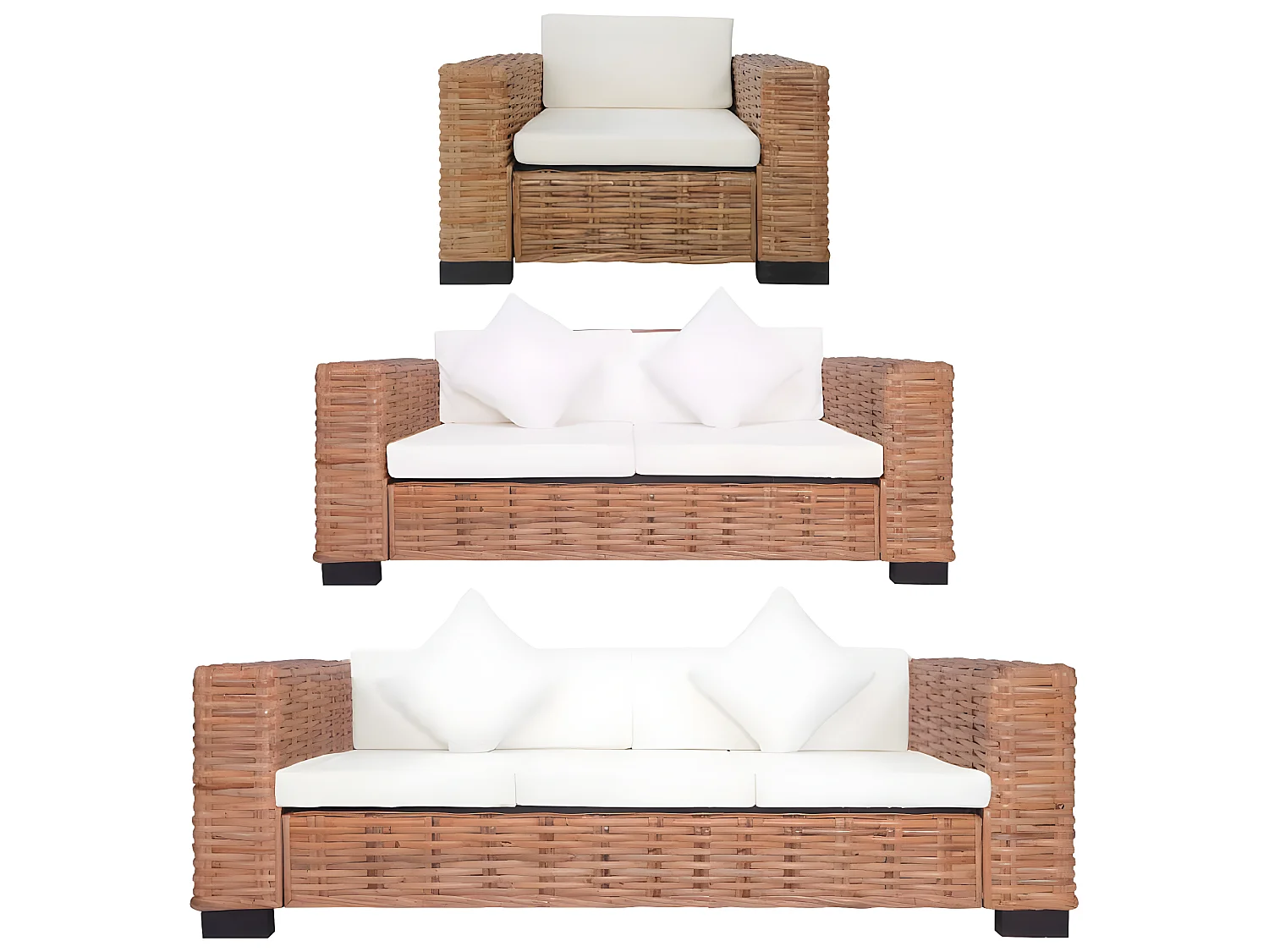 3-delige bankstel met kussens Natuurlijk rotan