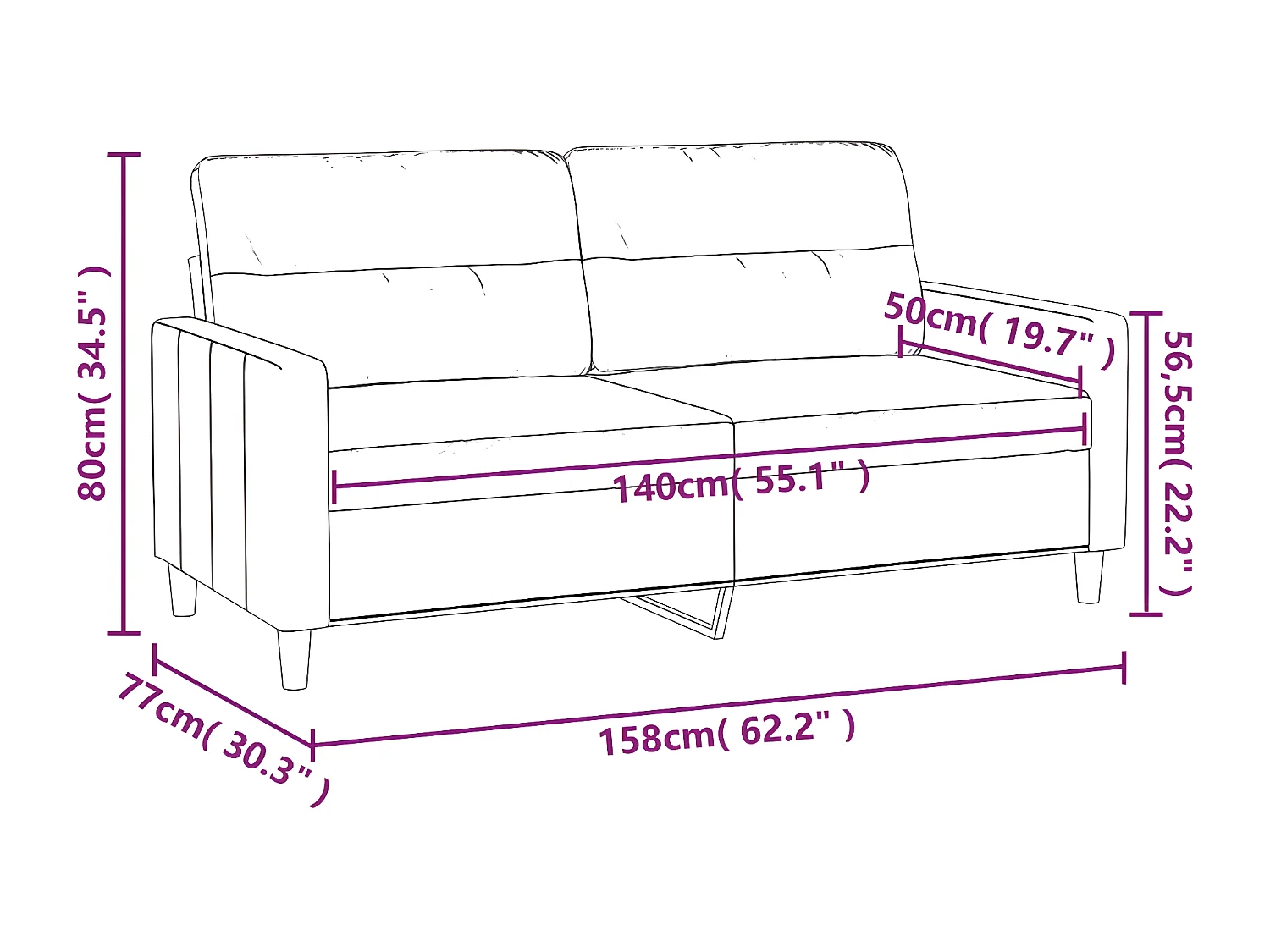 2-zitsbank Donkergrijs 140 cm Stof
