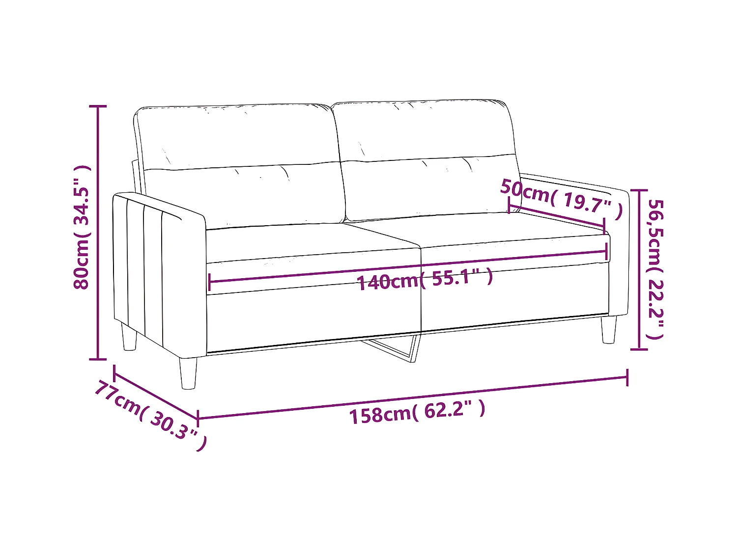 2-zitsbank Donkergrijs 140 cm Stof