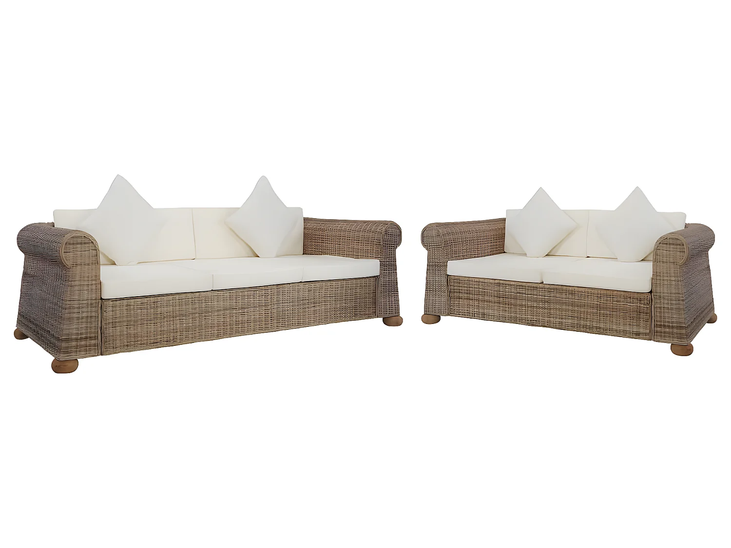 Ensemble de canapés 2 pcs avec coussins Rotin naturel