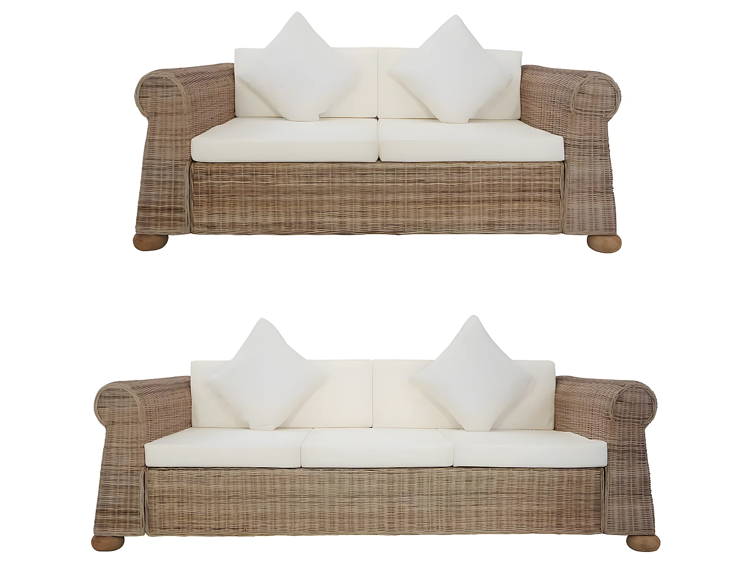 Ensemble de canapés 2 pcs avec coussins Rotin naturel