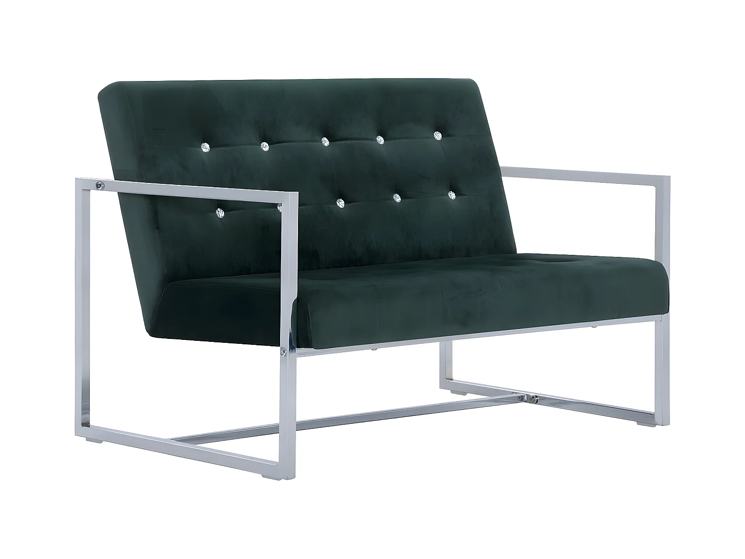 Canapé 2 places avec accoudoirs Vert foncé Chrome et velours