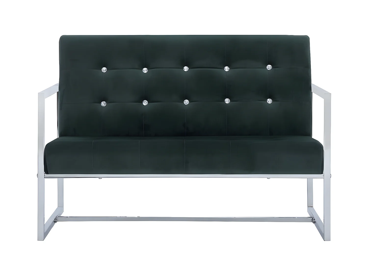 Canapé 2 places avec accoudoirs Vert foncé Chrome et velours