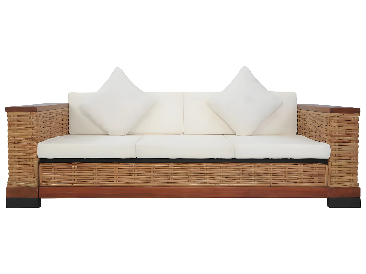 Canapé à 3 places avec coussins Marron Rotin naturel