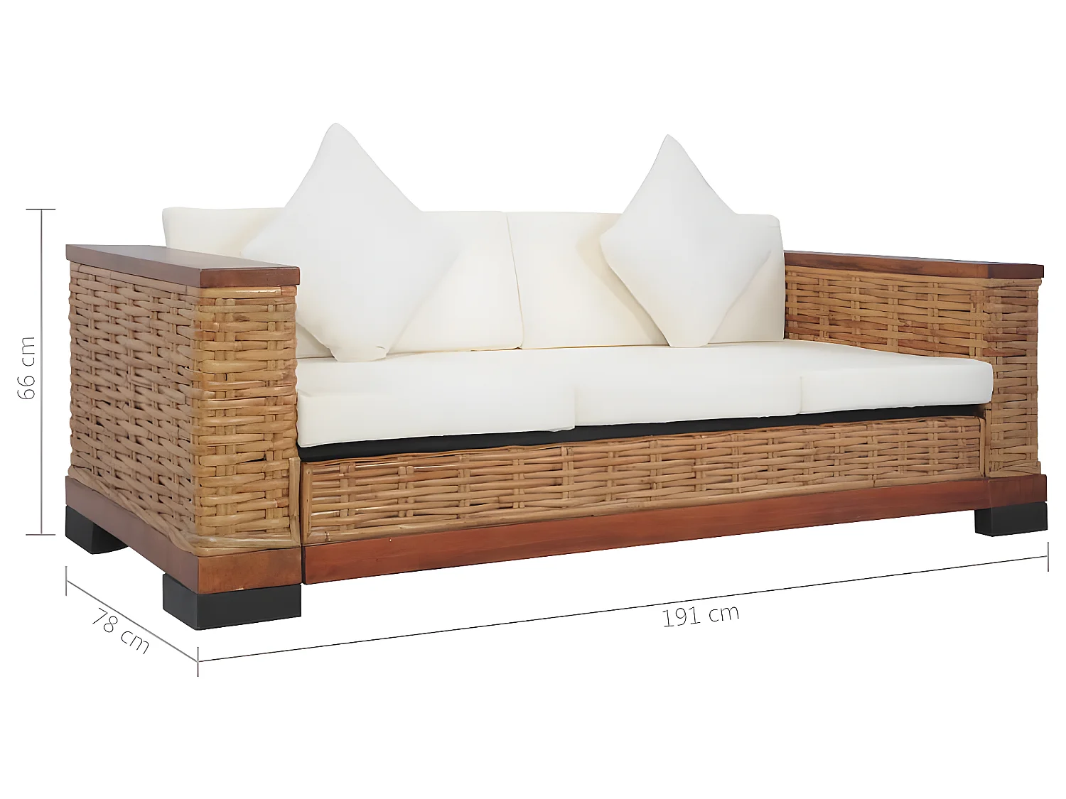 Canapé à 3 places avec coussins Marron Rotin naturel