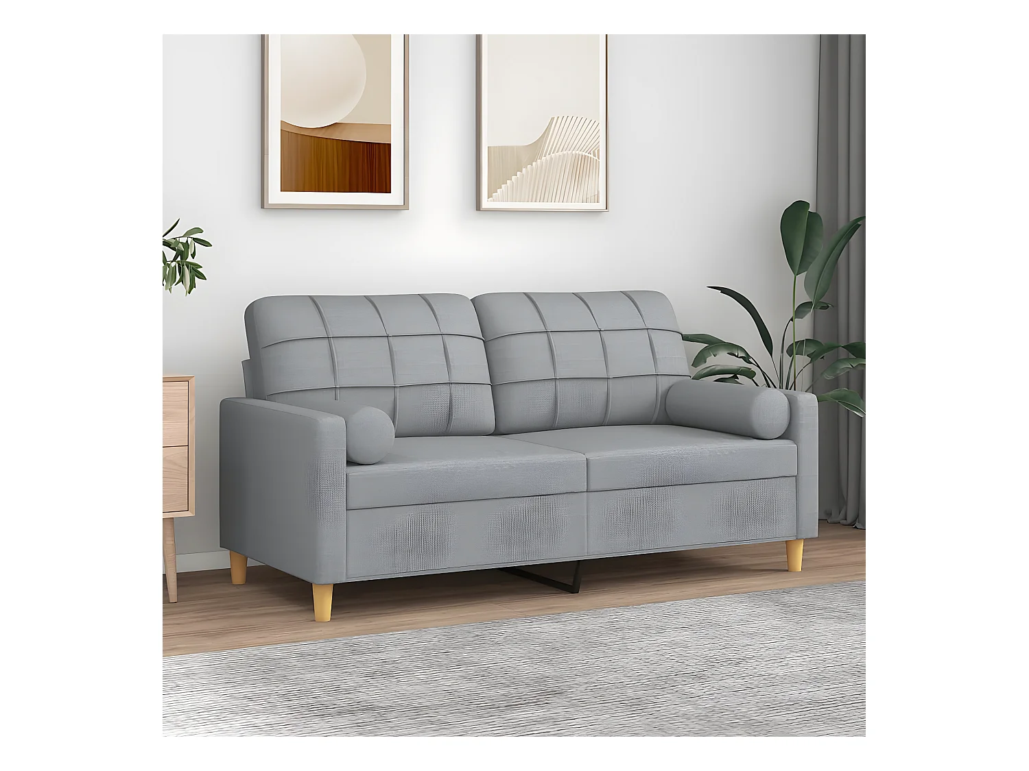 Canapé 2 places avec oreillers gris clair 140 cm tissu
