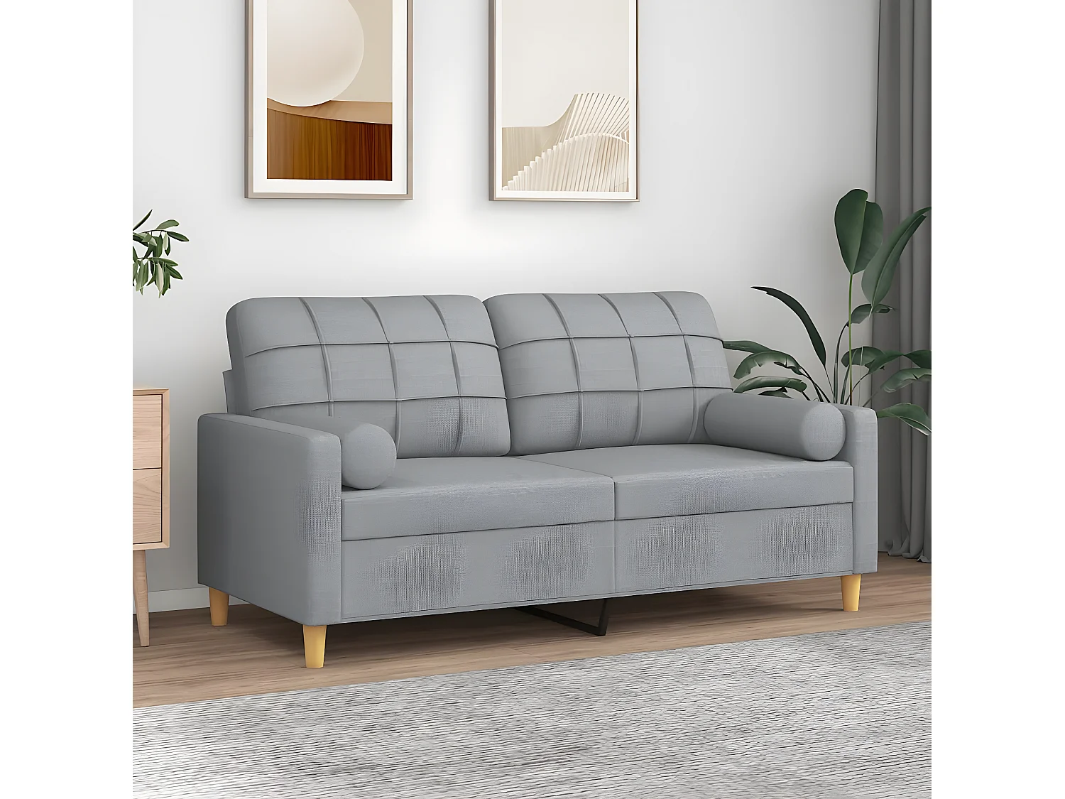 Canapé 2 places avec oreillers gris clair 140 cm tissu