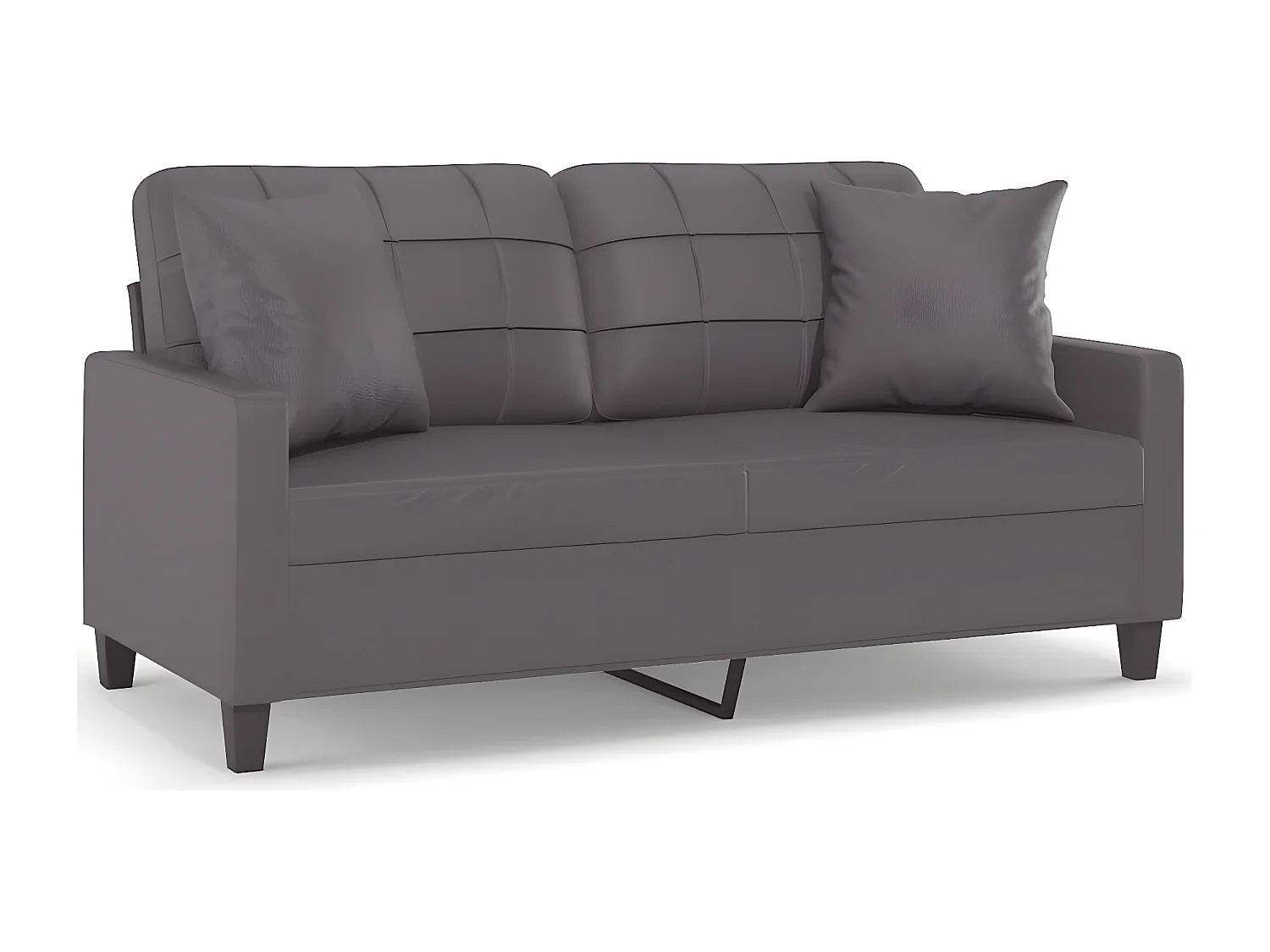 Divano 2 posti con cuscini decorativi grigi 140 cm in ecopelle