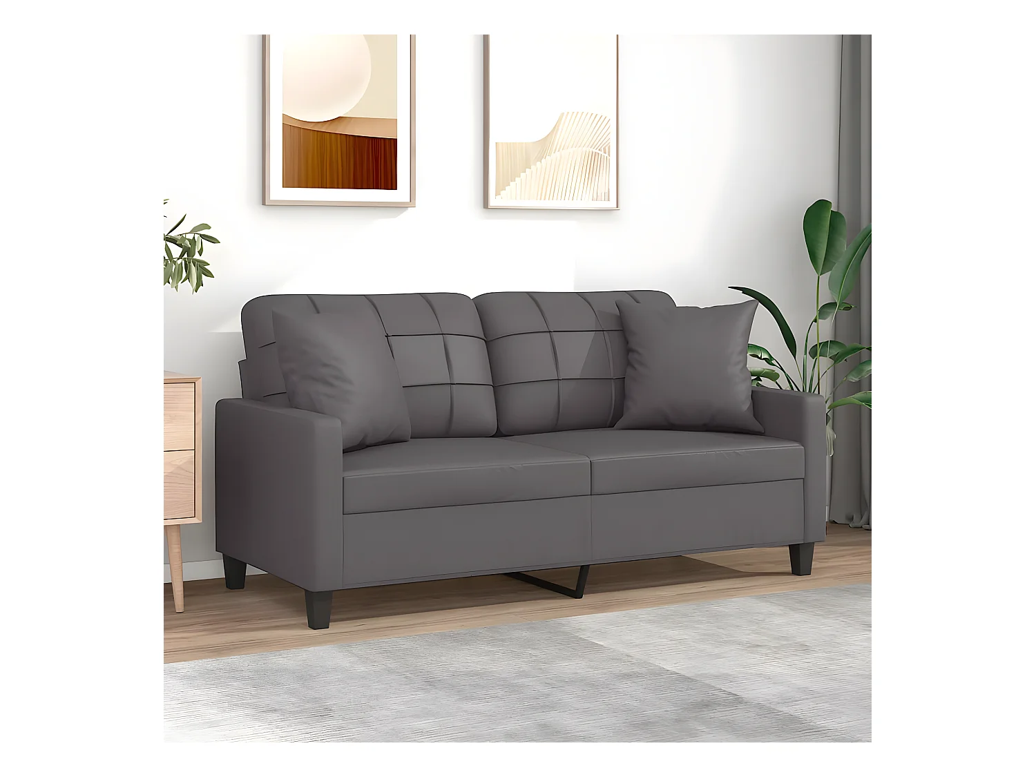 Canapé 2 places avec oreillers décoratifs gris 140cm similicuir