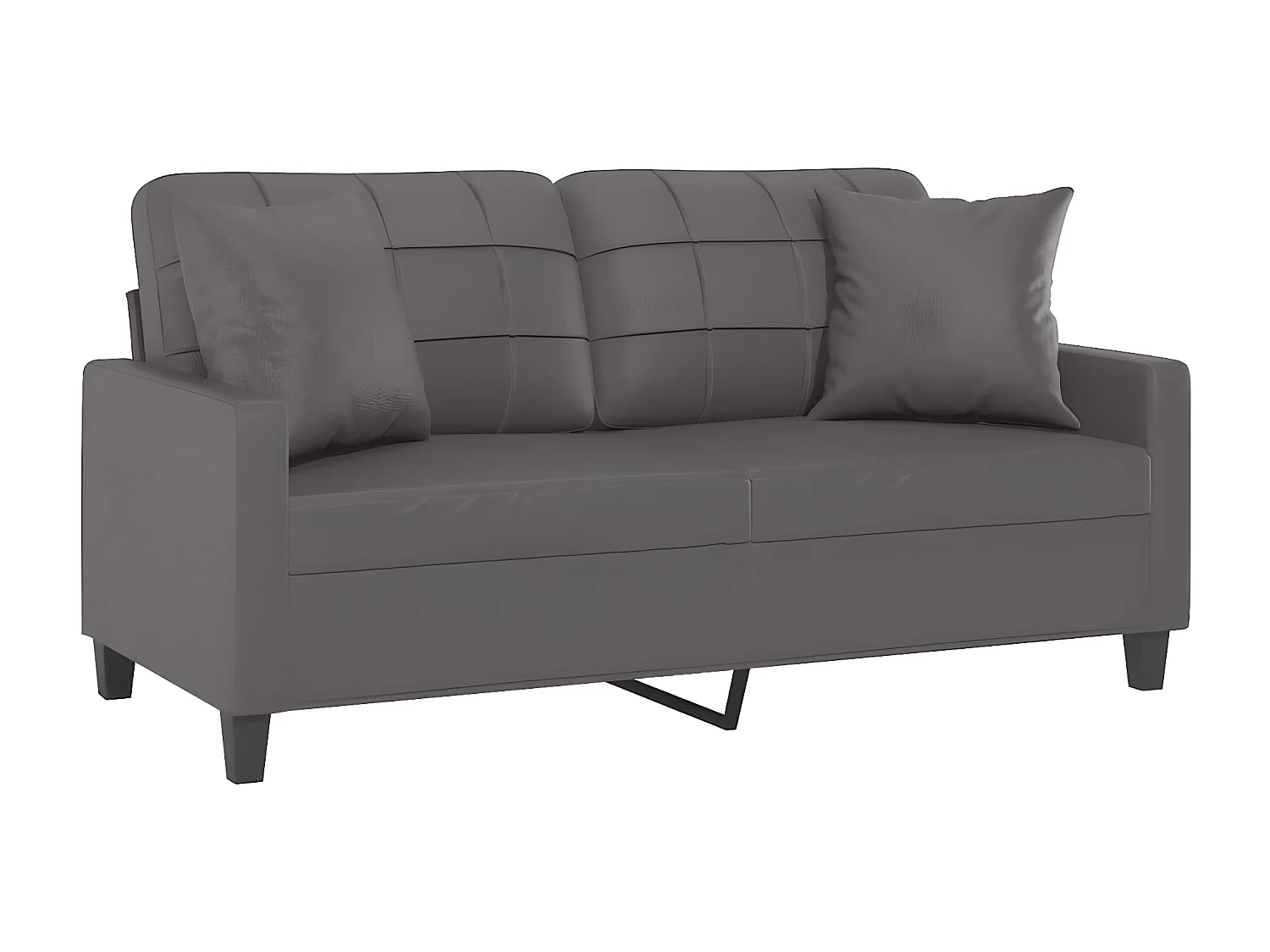 Divano 2 posti con cuscini decorativi grigi 140 cm in ecopelle