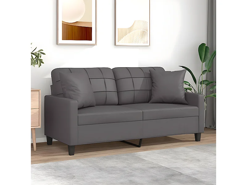 Canapé 2 places avec oreillers décoratifs gris 140cm similicuir