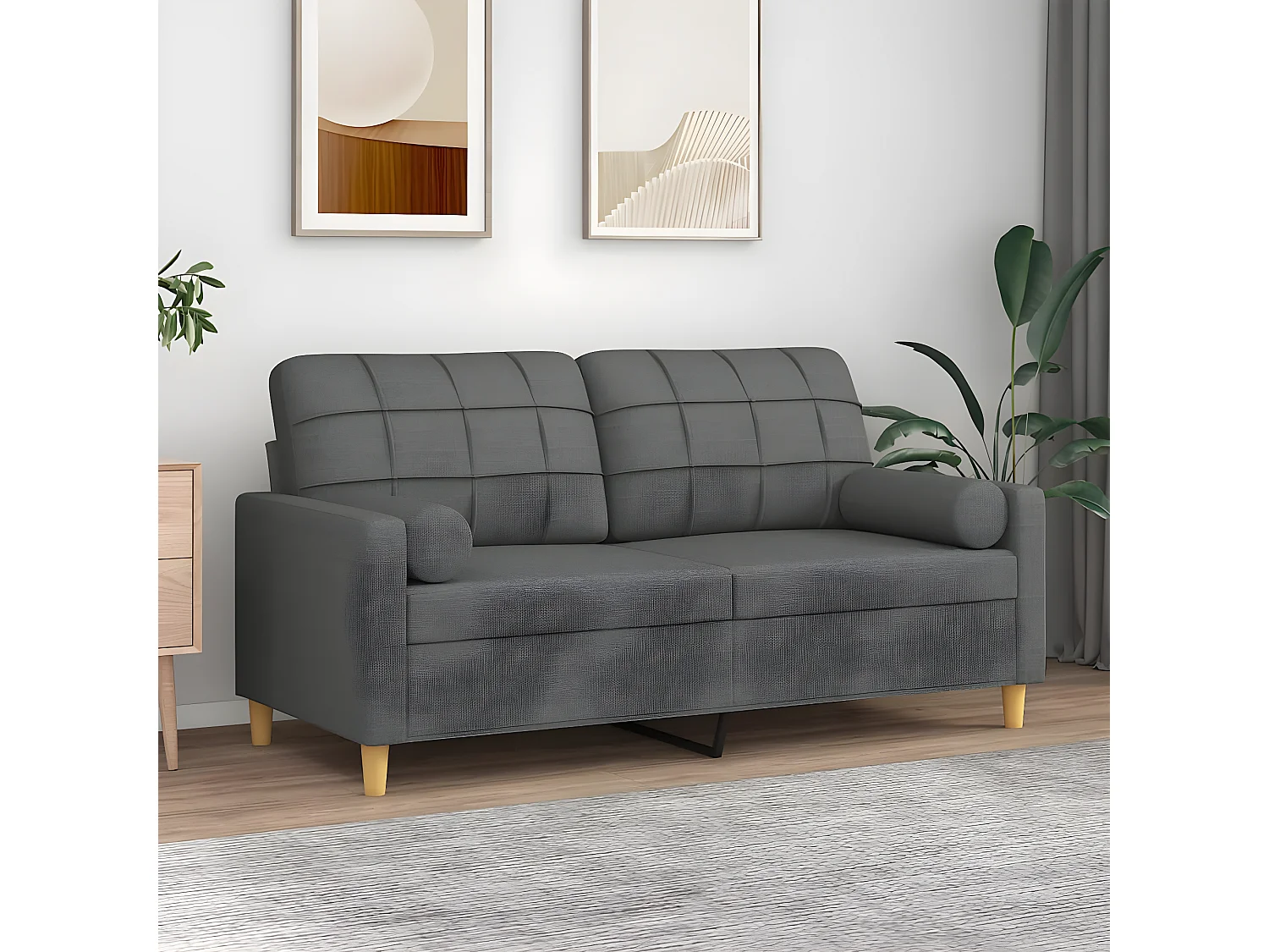 Canapé 2 places avec oreillers gris foncé 140 cm tissu