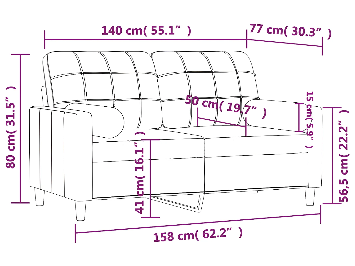 Canapé 2 places avec oreillers gris foncé 140 cm tissu