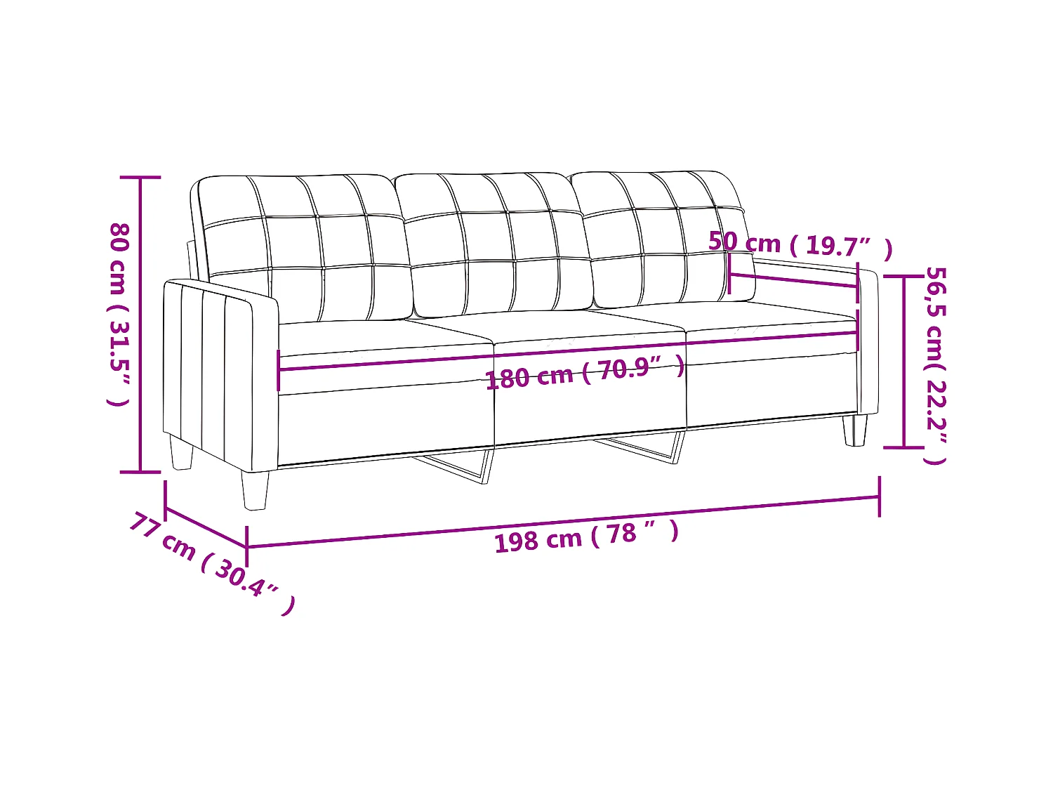 3-zitsbank Crème 180 cm Kunstleer